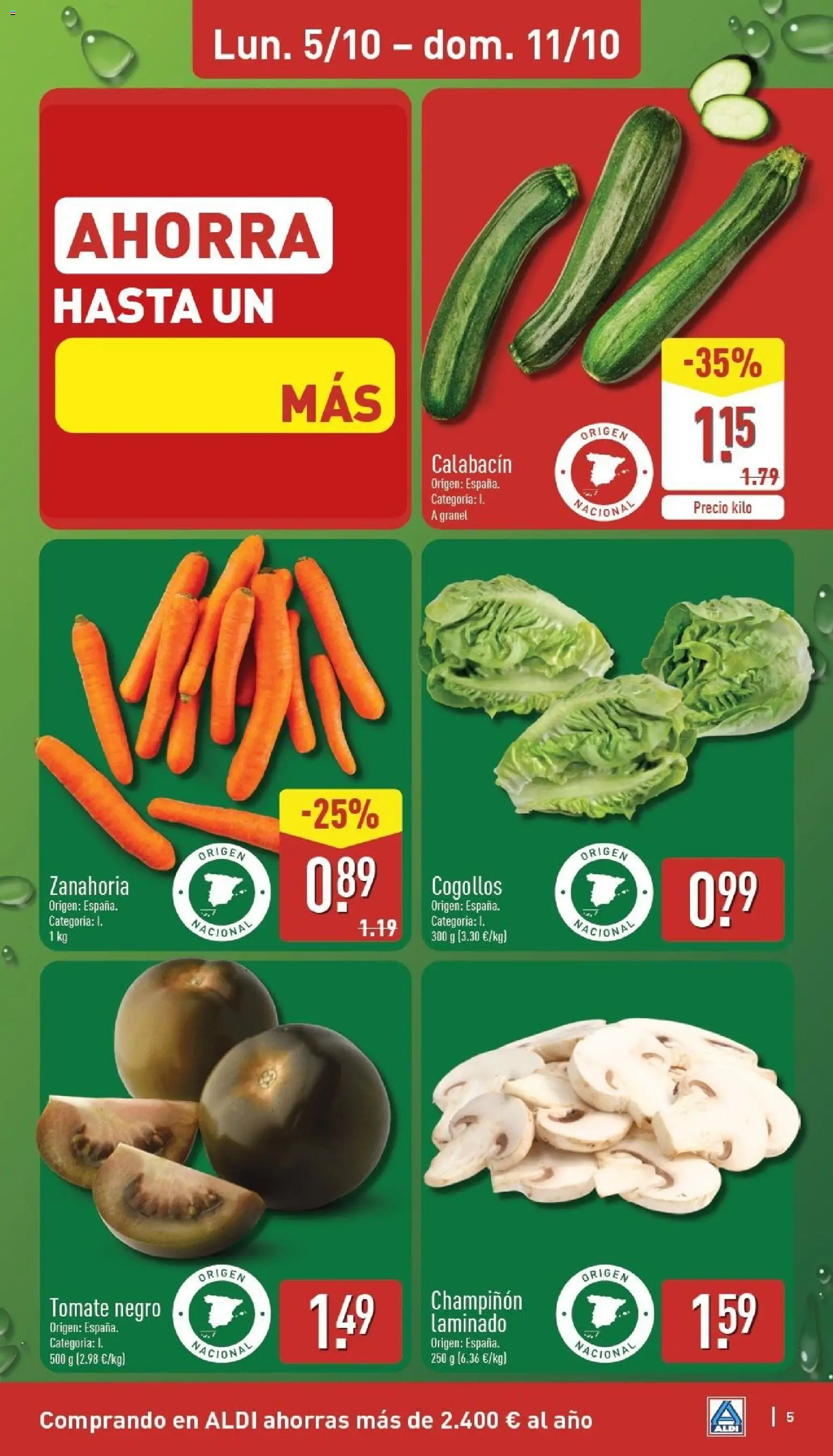 Aldi folleto Baleares │ válido desde el 05/10/2026 | Página: 5 | Productos: Calabacín, Tomate, Zanahoria
