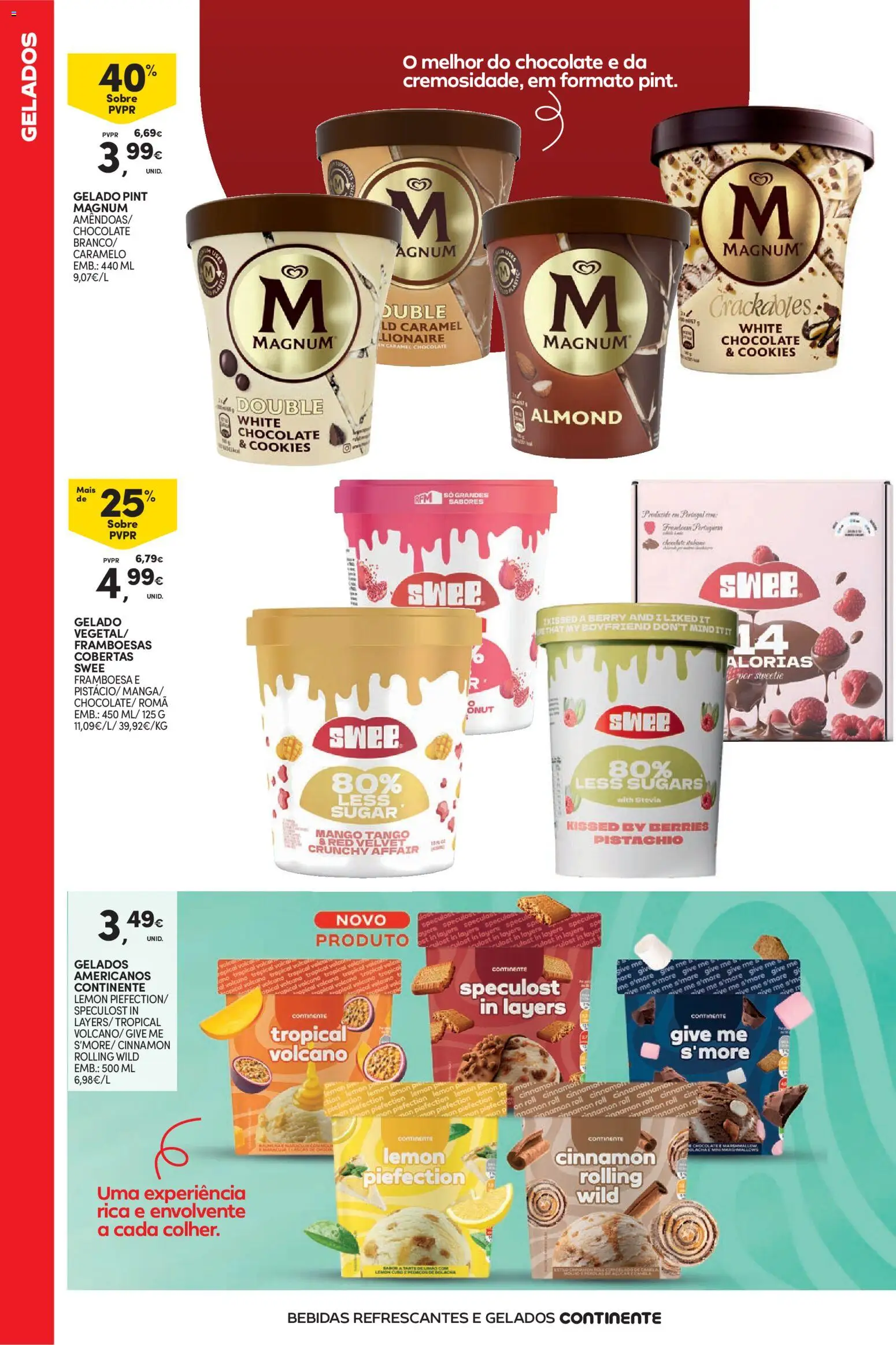 Continente Bebidas Refrescantes e Gelados │ válido de 23/06/2026 | Página: 18 | Produtos: Framboesas, Gelado, Chocolate
