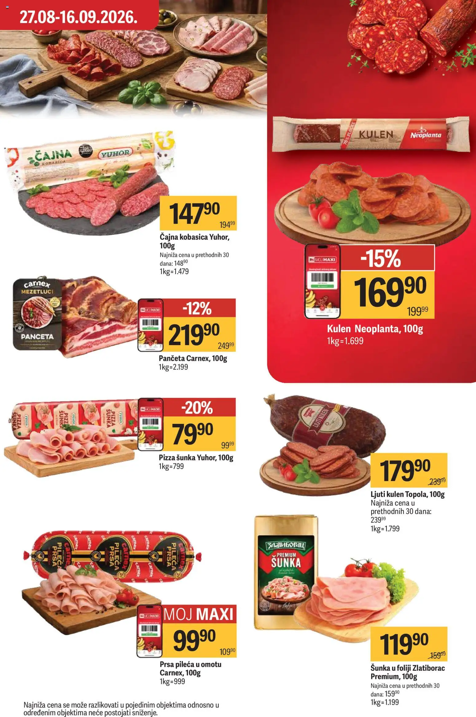 Maxi katalog - važi od 27.08.2026 | Strana: 12 | Proizvode: Panceta, Kulen, Pizza šunka, Kobasica