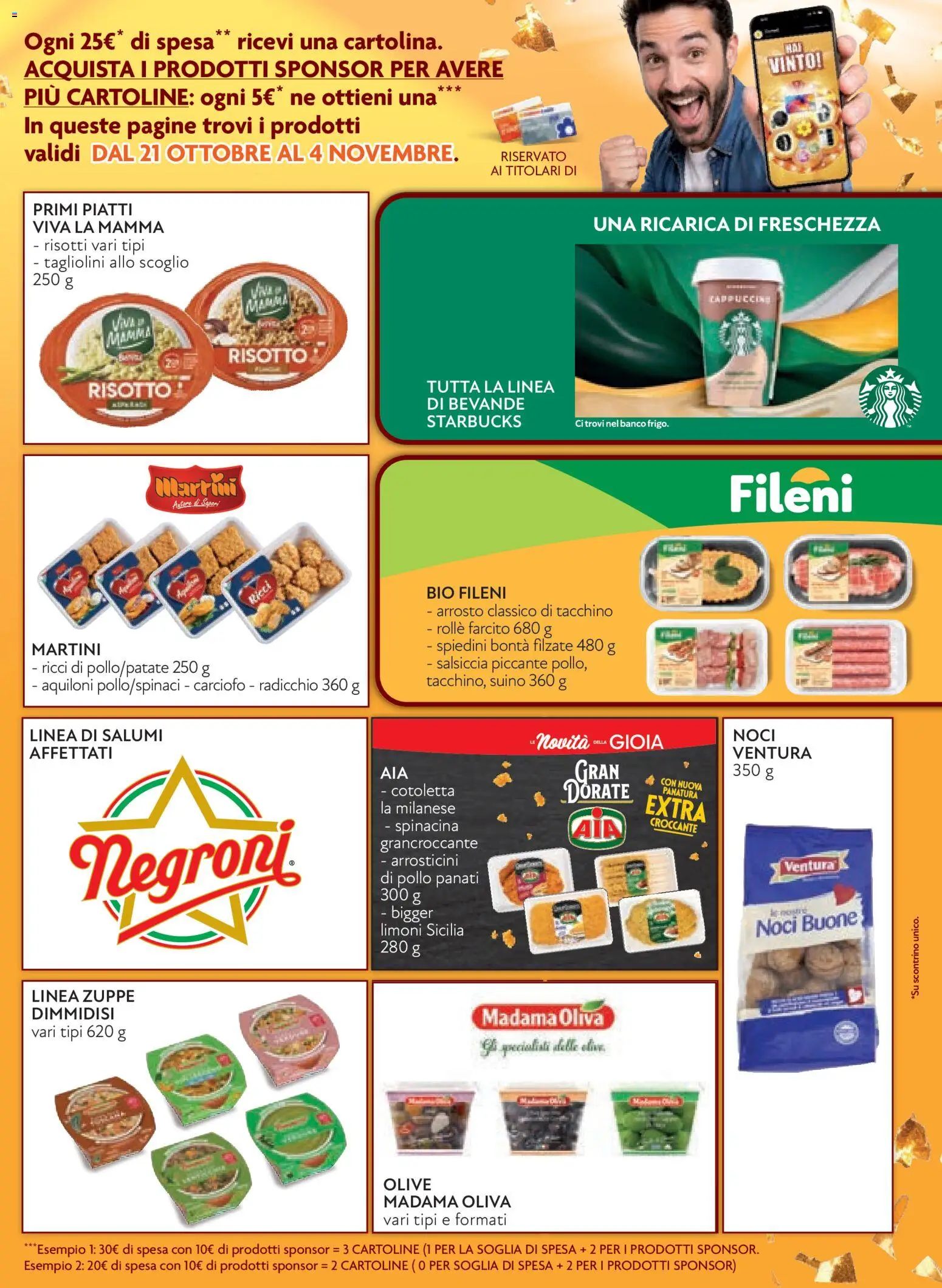 Volantino Conad del 21/10/2026 | Pagina: 7 | Prodotti: Zuppe, Olive, Salsiccia, Martini