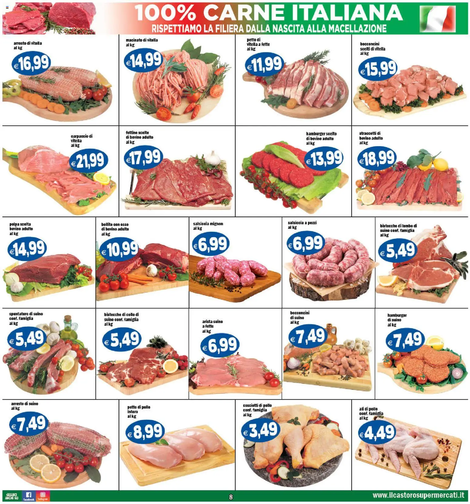 Volantino Il Castoro del 29.04.2026 | Pagina: 8 | Prodotti: Bovino, Petto di Pollo, Hamburger, Macinato