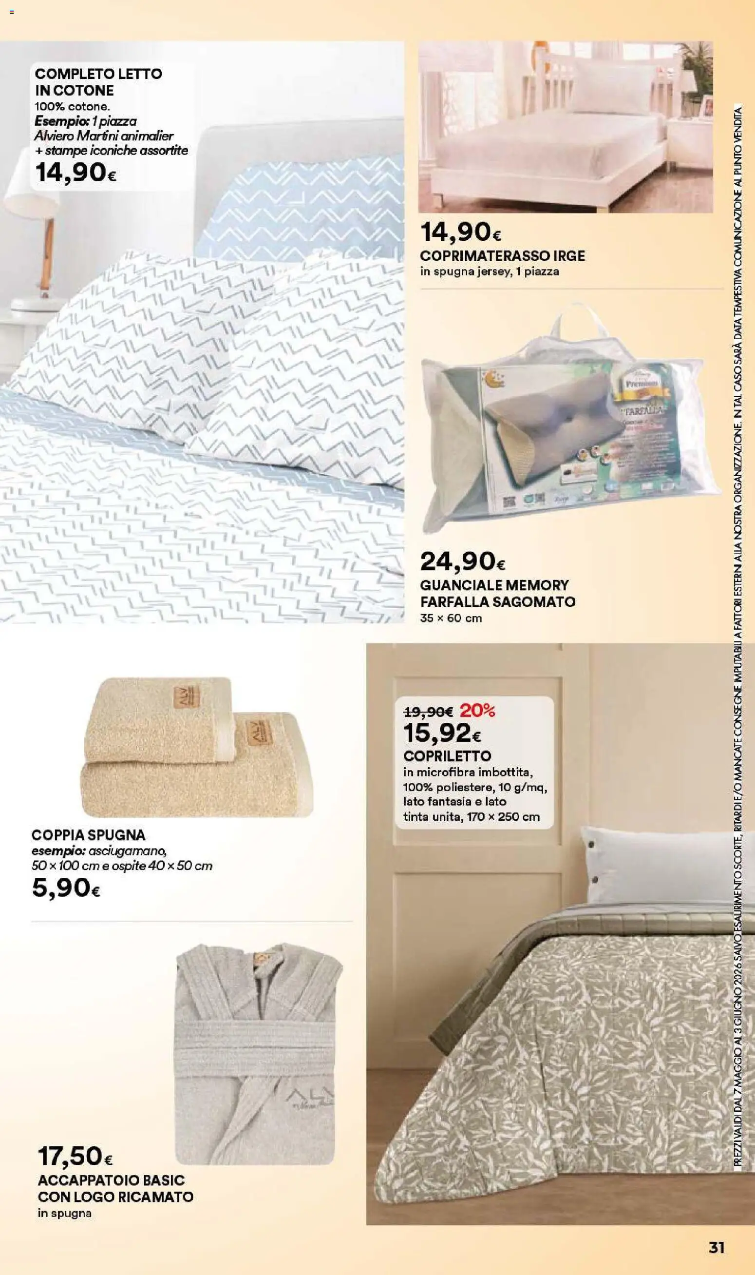 Volantino Ipercoop del 07.05.2026 | Pagina: 31 | Prodotti: Spugna, Accappatoio, Letto, Copriletto