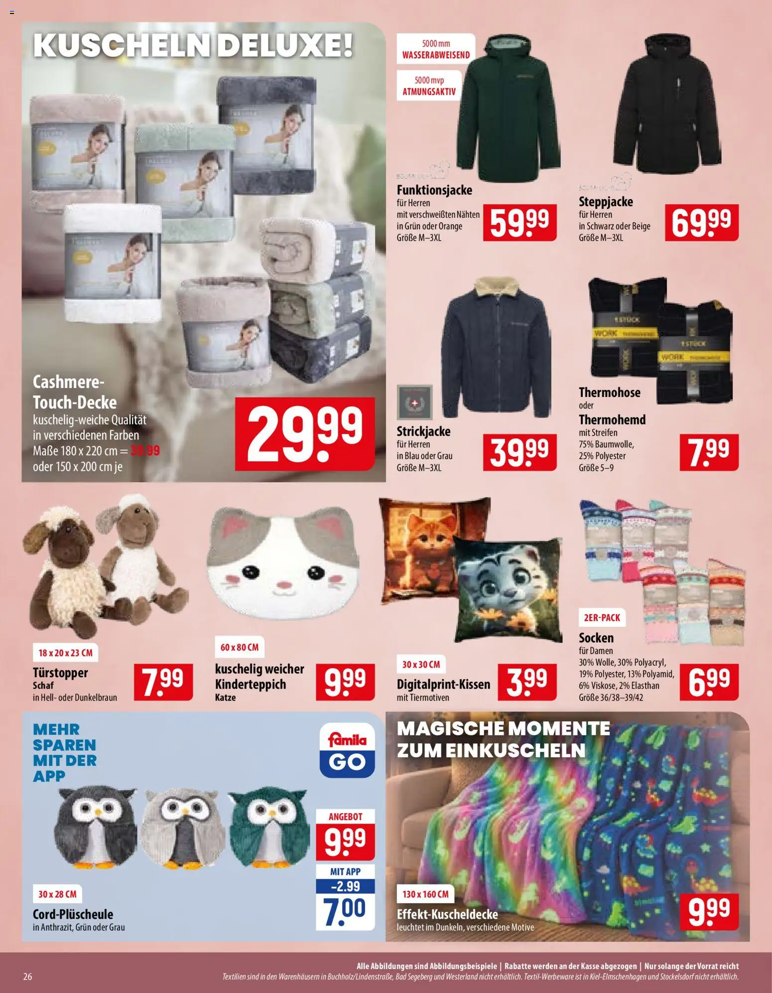 Famila Prospekt – gültig ab 02.11.2026 | Seite: 26 | Produkte: Steppjacke, Bad, Socken, Strickjacke