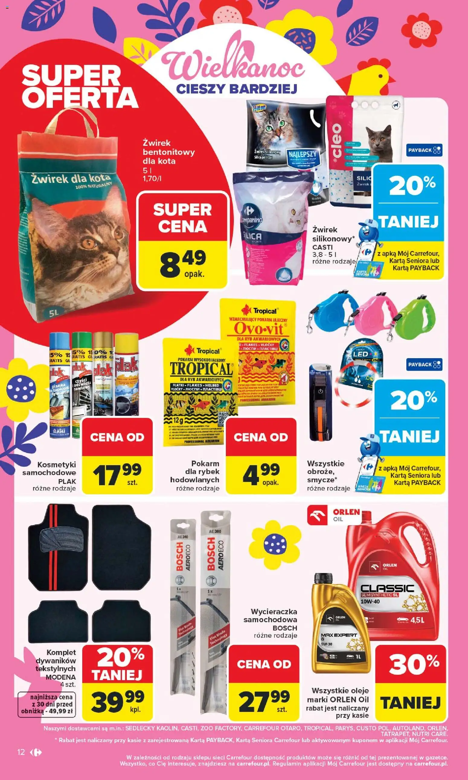 Carrefour gazetka - Łap Wielkanocne okazje od 16.03.2026 | Strona: 12 | Produkty: Żwirek dla kota, Kosmetyki, Żwirek bentonitowy, Płatki