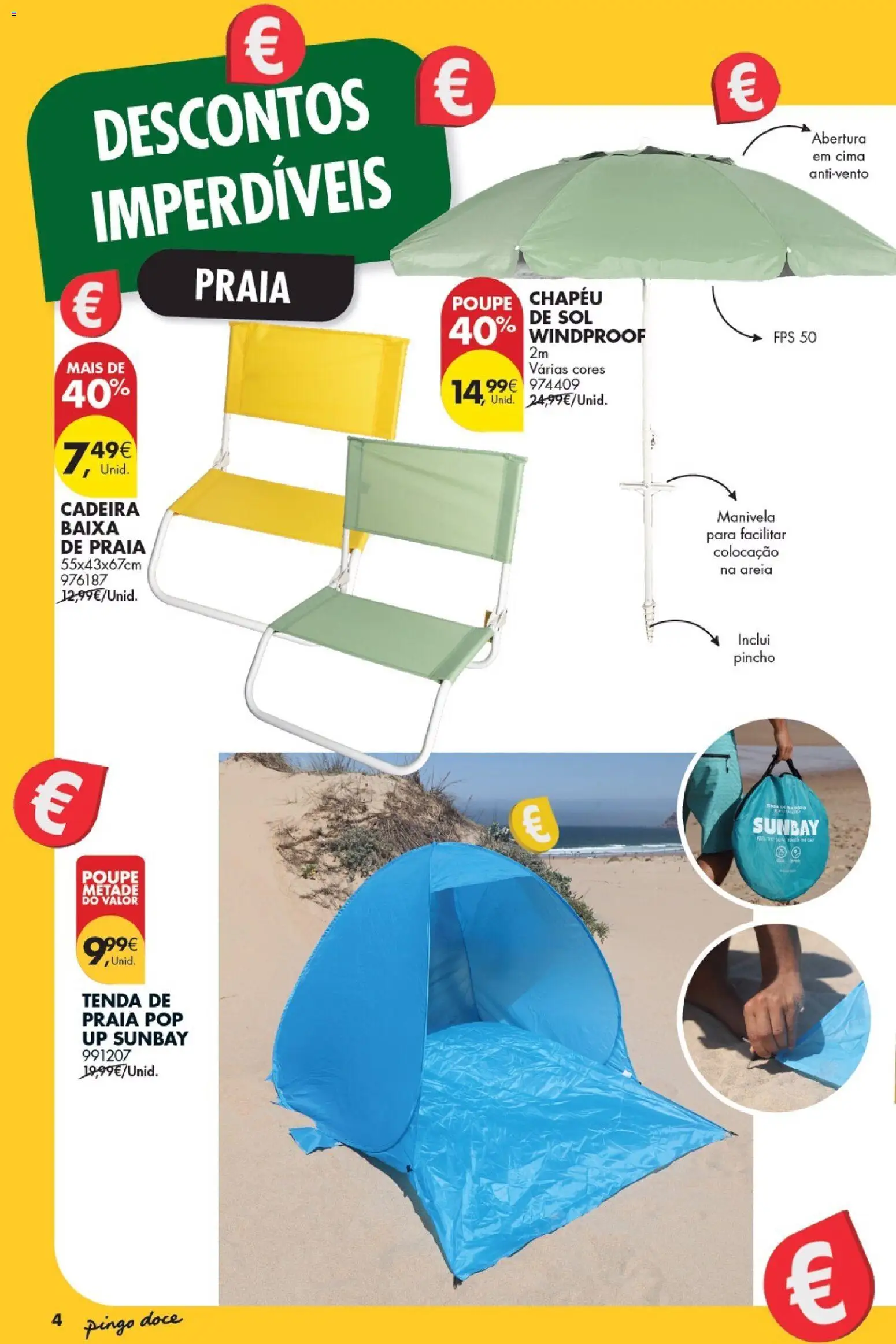 Pingo Doce Bazar Grandes Oportunidades │ válido de 21/07/2026 | Página: 4 | Produtos: Chapéu, Tenda, Areia, Cadeira