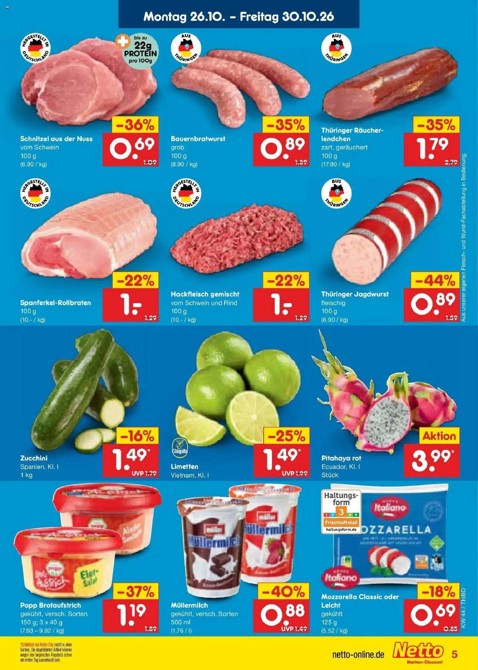 Netto Marken-Discount Prospekt Thiendorf (ab 26.10.2026) » Angebote | Seite: 11 | Produkte: Schnitzel, Müllermilch, Fleisch, Hackfleisch