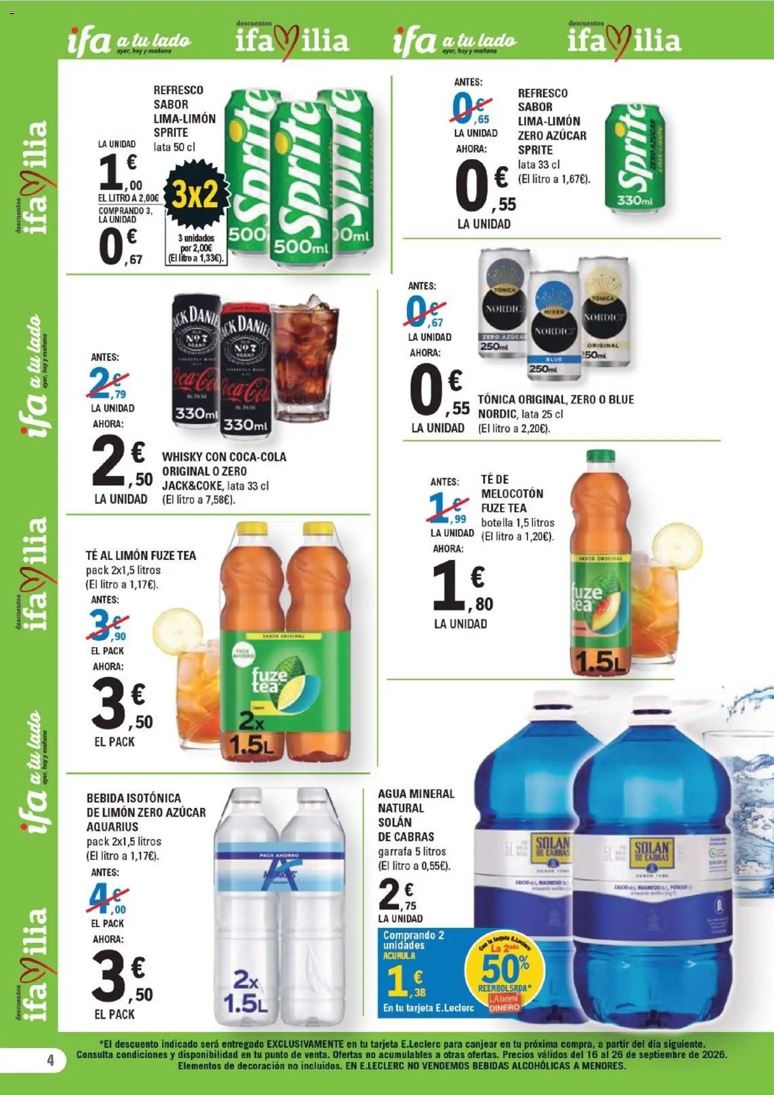 E.Leclerc - León │ válido desde el 16/09/2026 | Página: 4 | Productos: Limón, Bebida isotónica, Té, Agua mineral