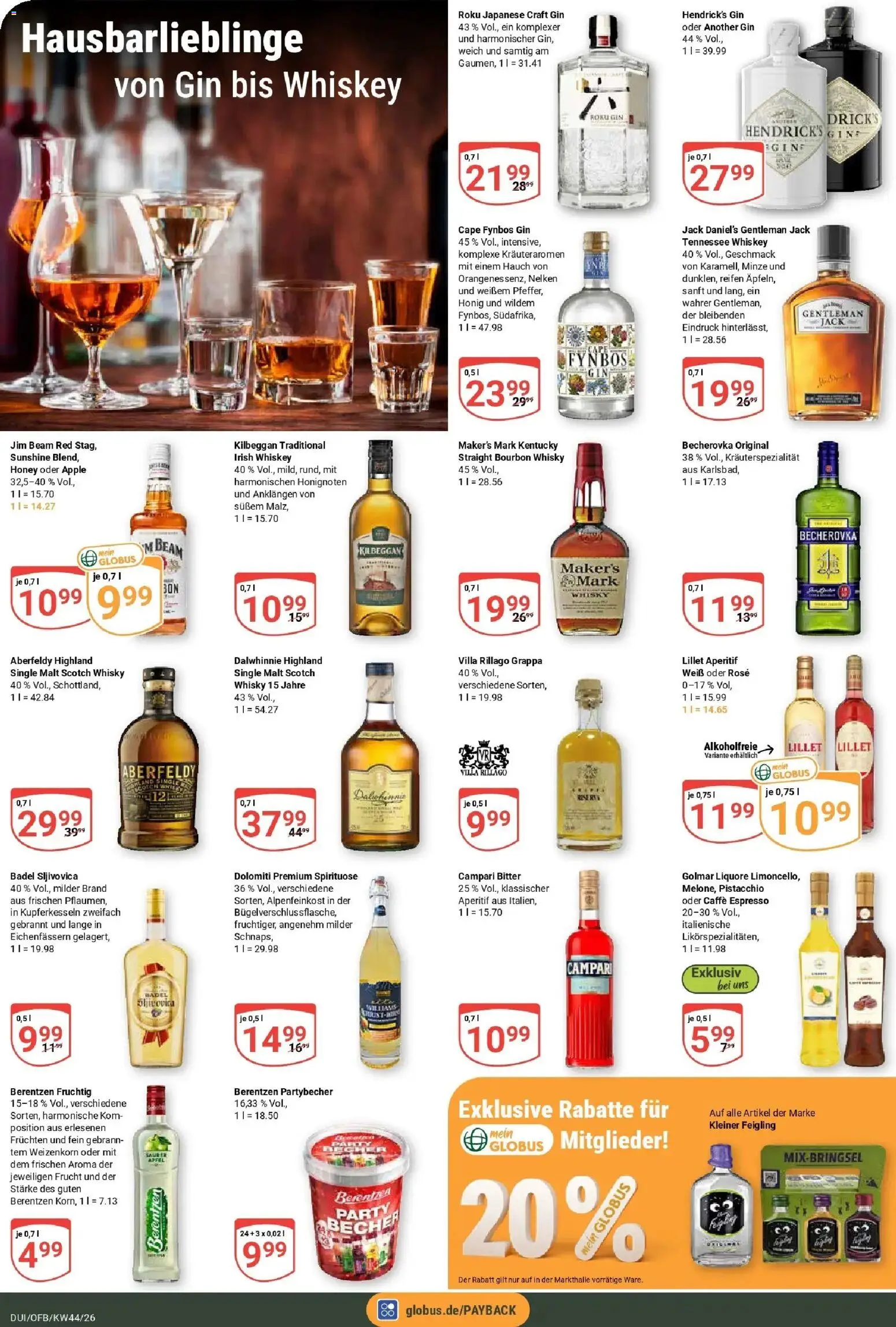 Globus Prospekt Duisburg (ab 26.10.2026) » Angebote online | Seite: 19 | Produkte: Jim beam, Campari, Kleiner feigling, Bourbon