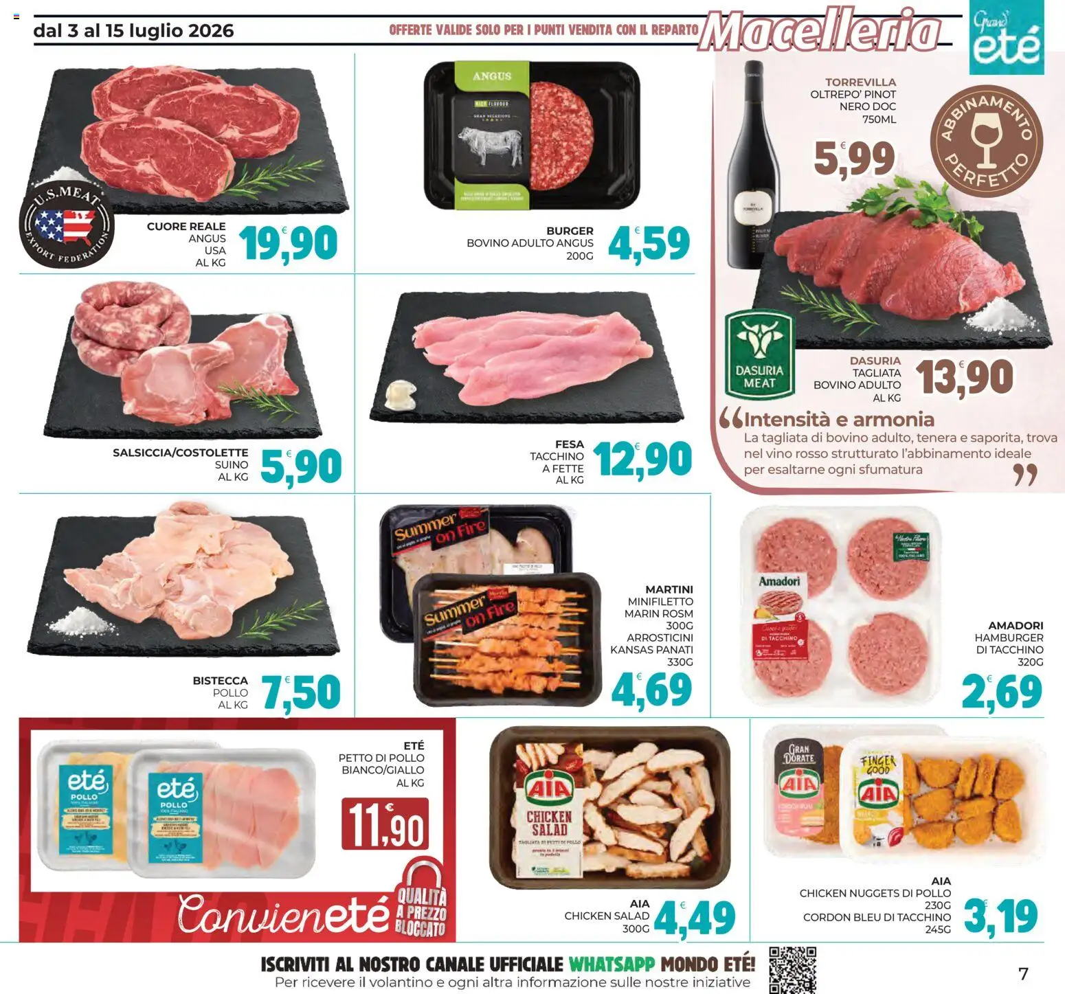 Volantino Eté del 03/07/2026 | Pagina: 7 | Prodotti: Pollo, Tacchino, Hamburger, Vino rosso
