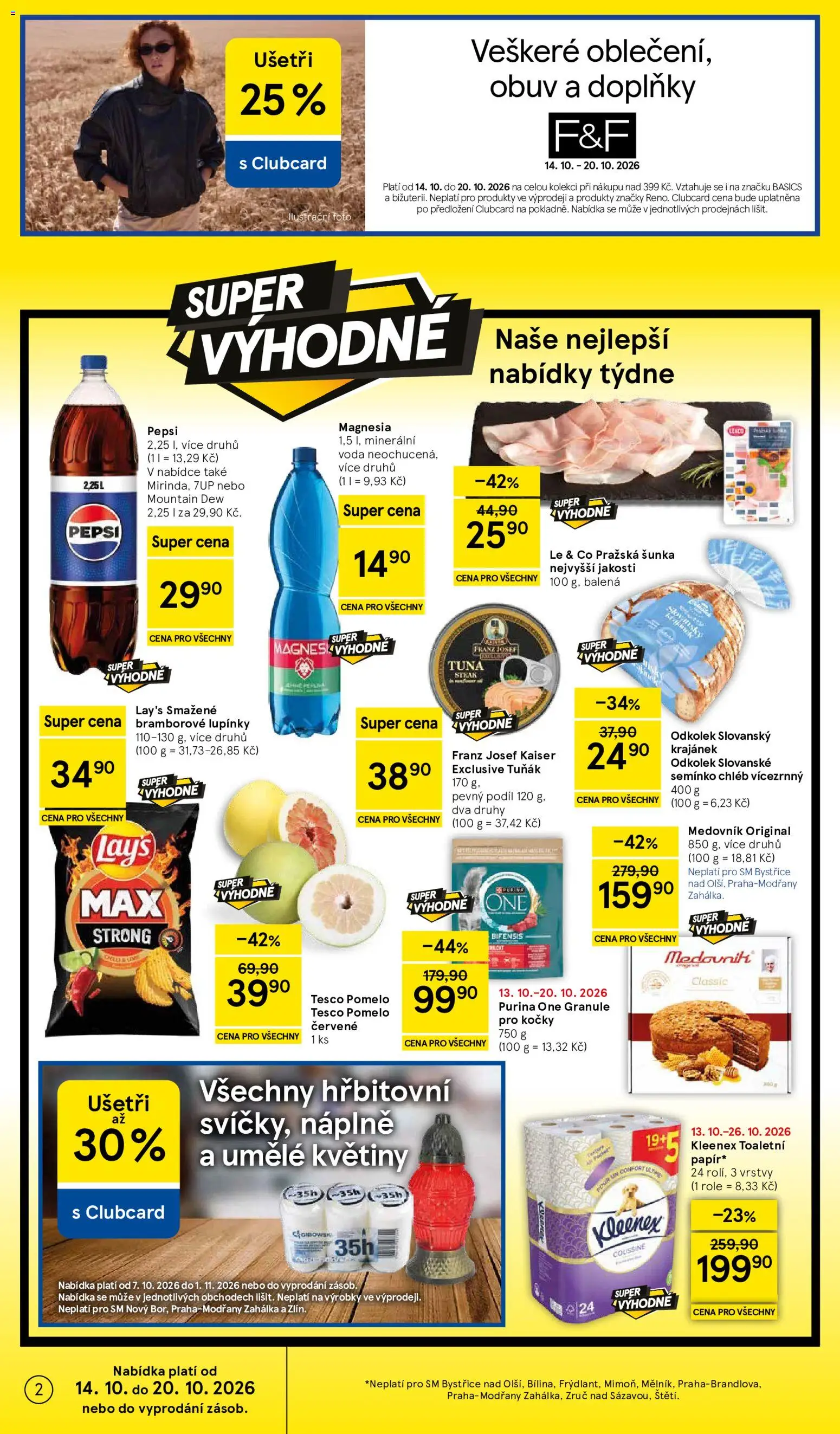 Tesco leták - Supermarket od 14.10.2026 | Strana: 2 | Produkty: Chléb, Obuv, Medovník, Lay's