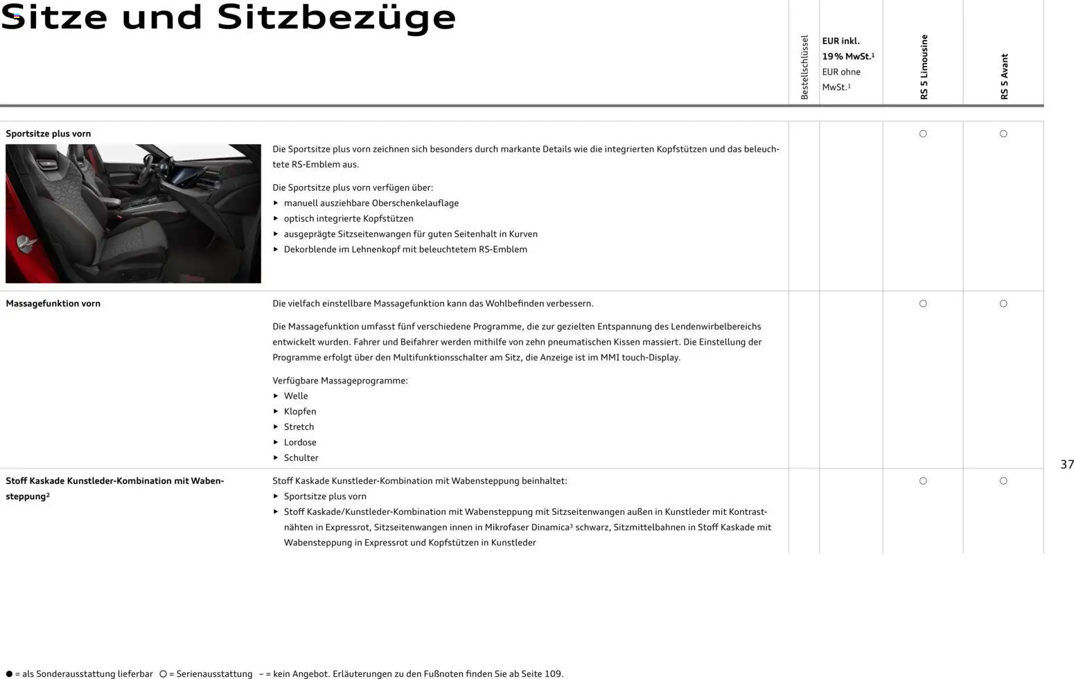 Audi RS 5 Limousine / RS 5 Avant – gültig ab 01.04.2026 | Seite: 37 | Produkte: Kissen, Schulter