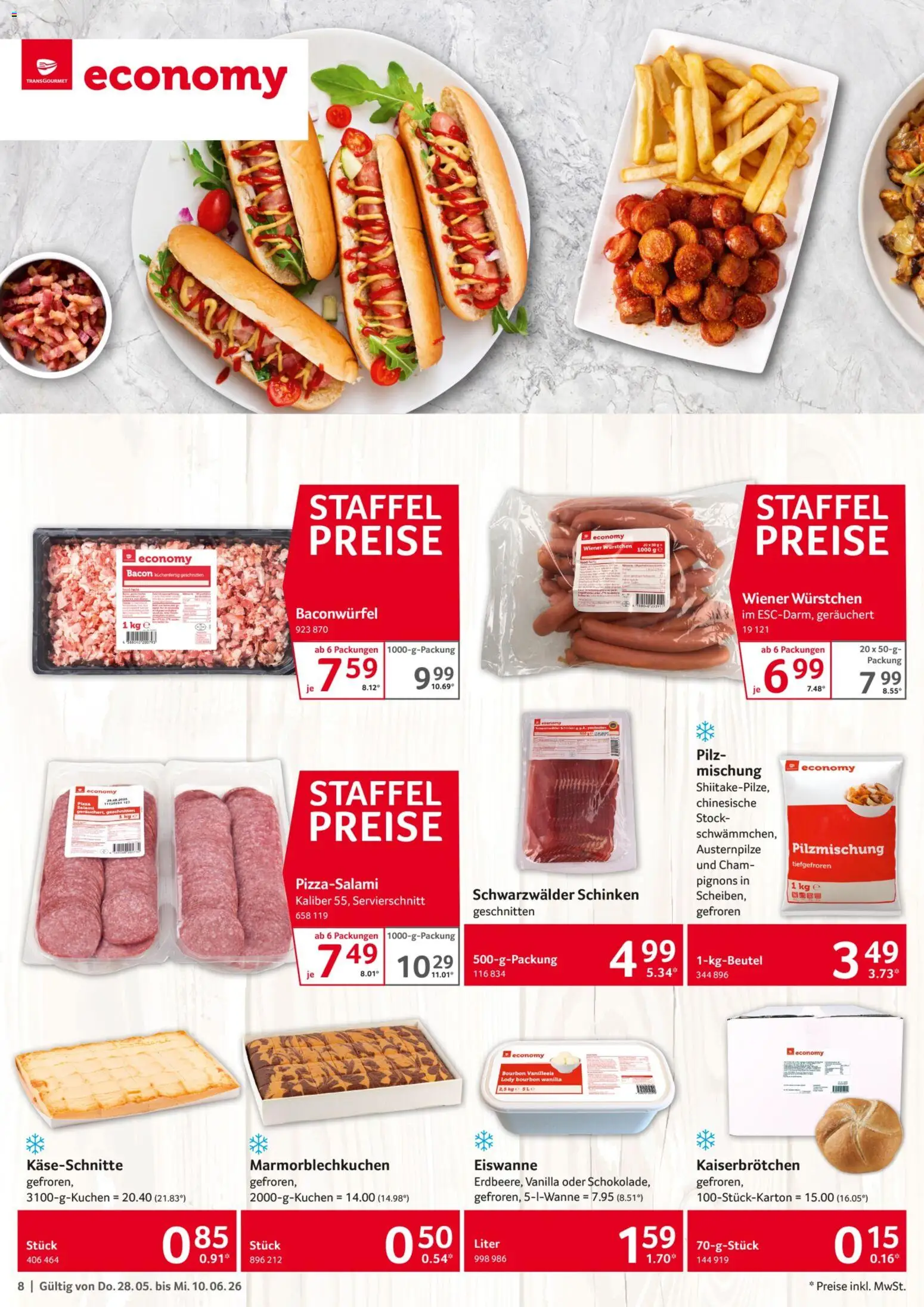 Selgros Gastronomie – gültig ab 28.05.2026 | Seite: 8 | Produkte: Wiener wurstchen, Salami, Schinken, Bourbon
