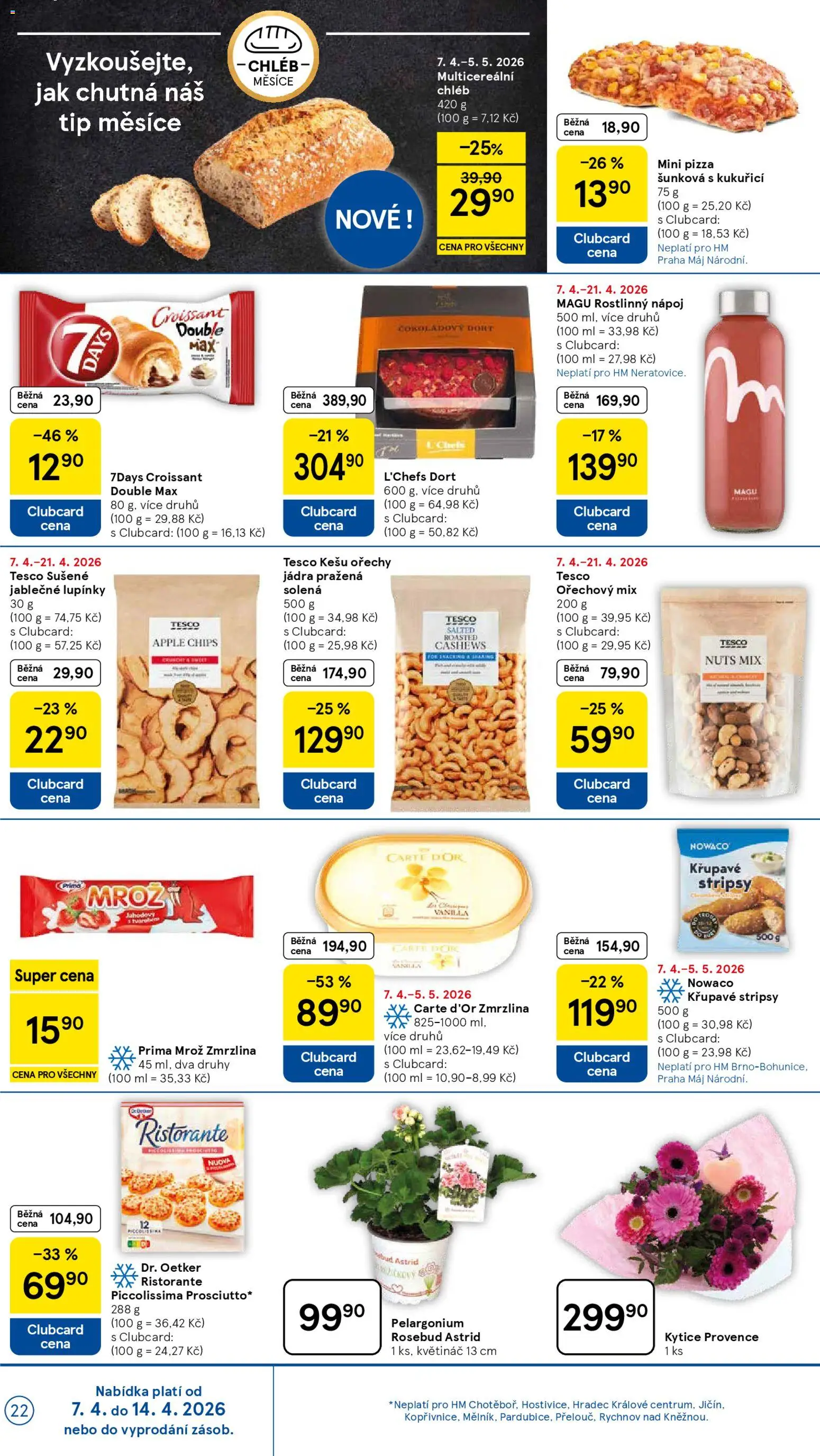 Tesco leták - Hypermarket od 07.04.2026 | Strana: 22 | Produkty: Kešu ořechy, Carte D'Or zmrzlina, Chléb, Ořechy