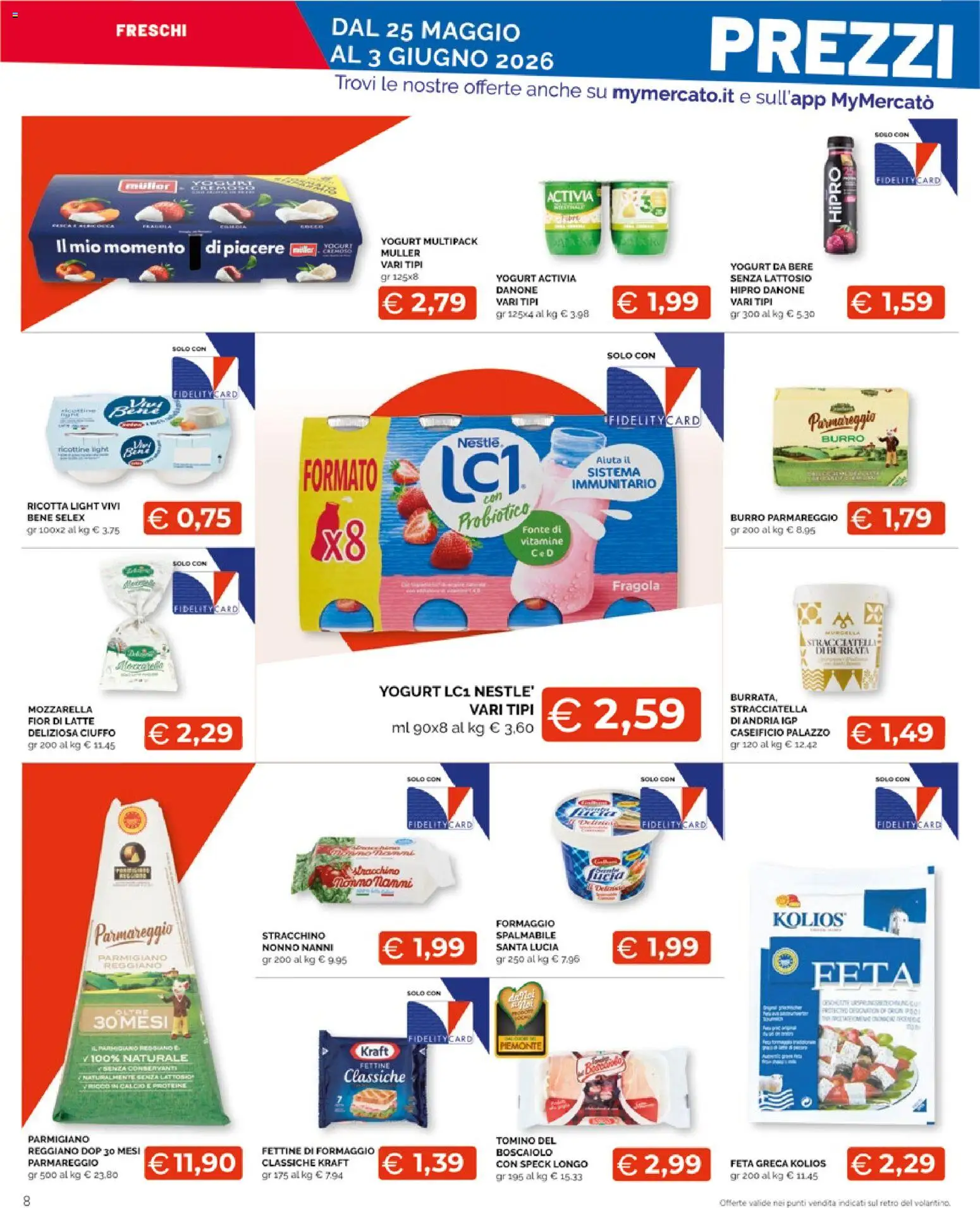 Volantino Mercatò del 25.05.2026 | Pagina: 8 | Prodotti: Latte, Burro, Tonno, Parmigiano reggiano