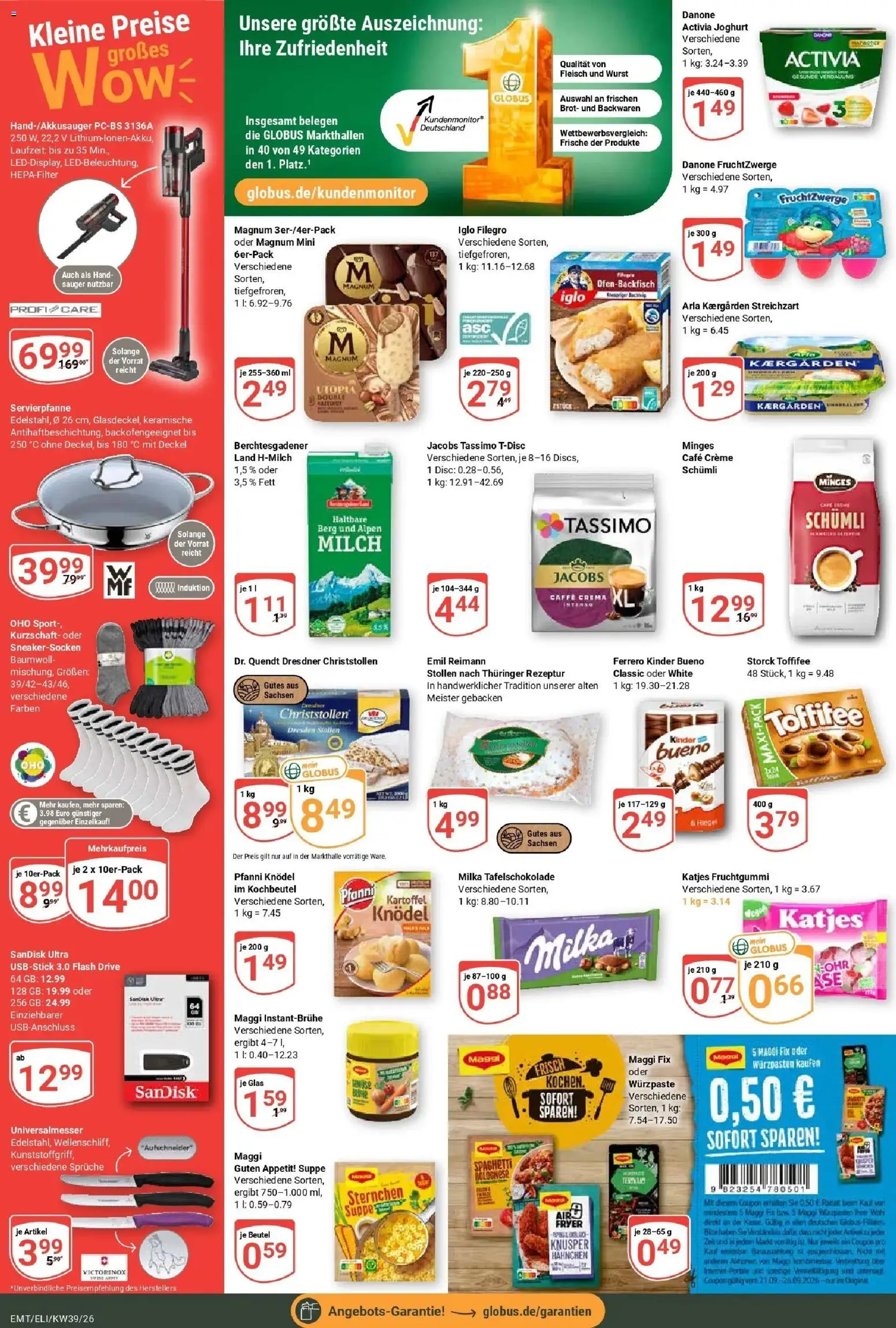 Globus Prospekt Mittelhausen (ab 21.09.2026) » Angebote online | Seite: 4 | Produkte: Activia, Spaghetti, Milka, Maggi fix