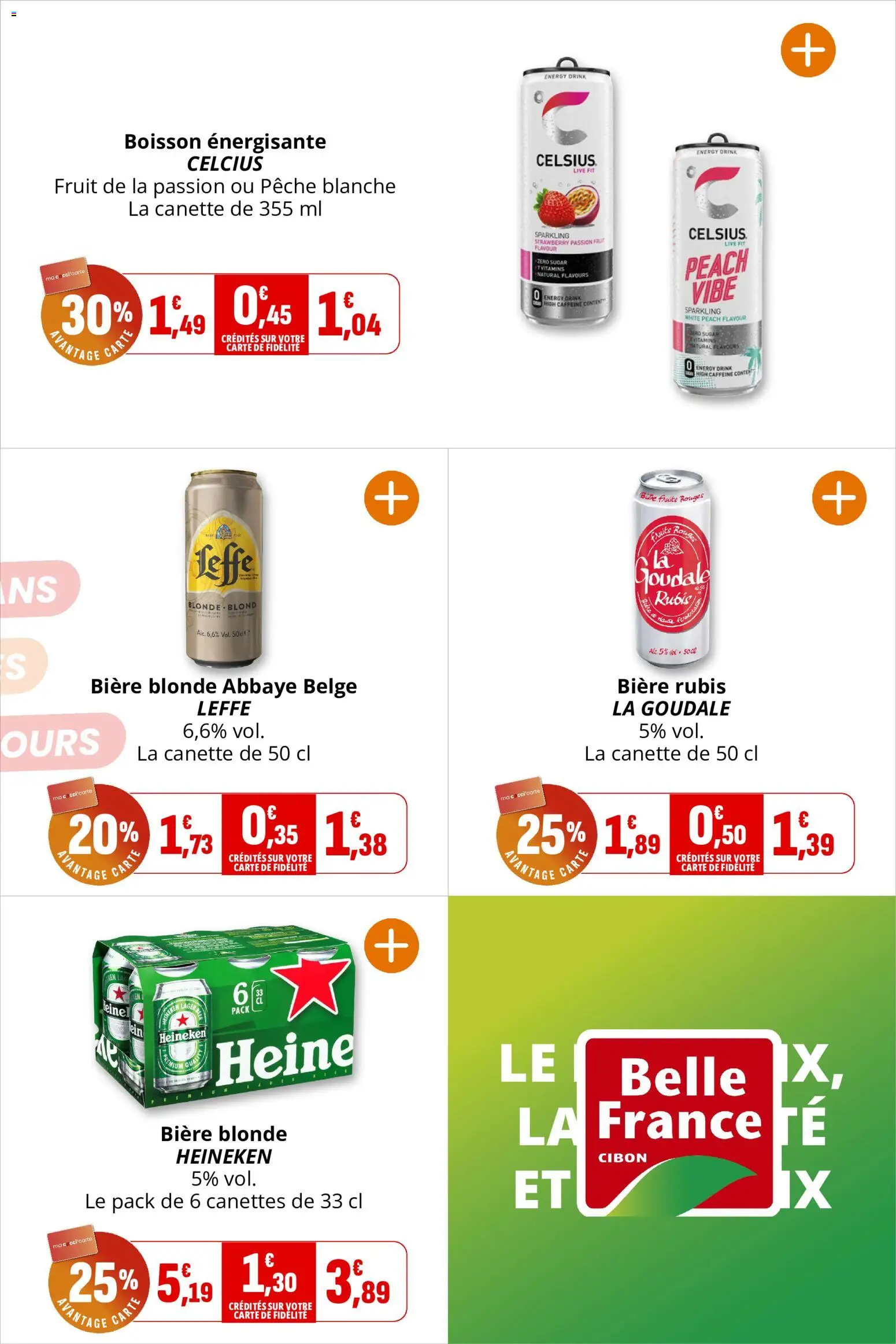 {H1} | Page: 36 | Produits: Pêche, Bière blonde Heineken, Fruits, Bière