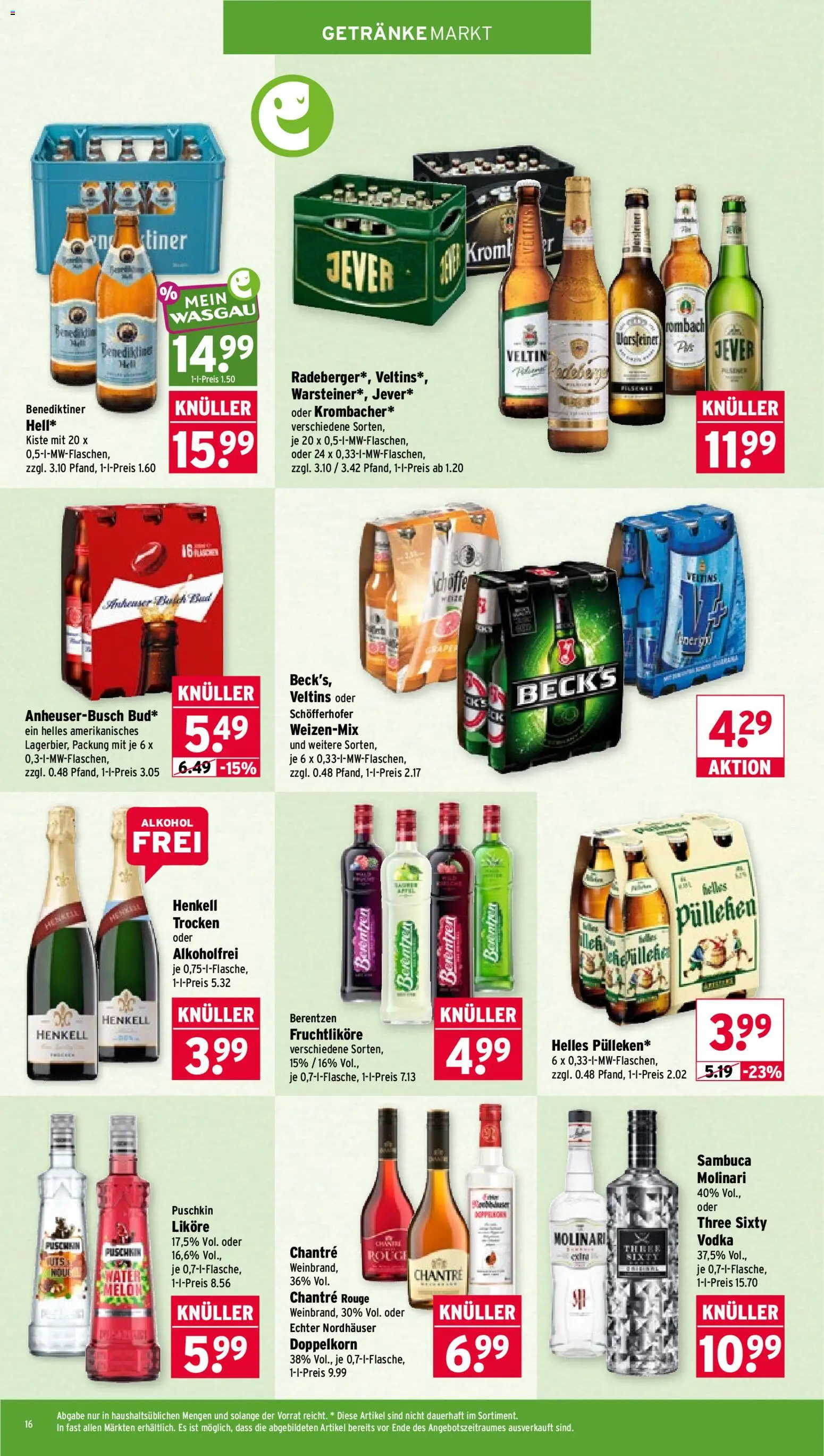 Wasgau Prospekt – gültig ab 24.08.2026 | Seite: 16 | Produkte: Sambuca, Rouge, Warsteiner, Berentzen