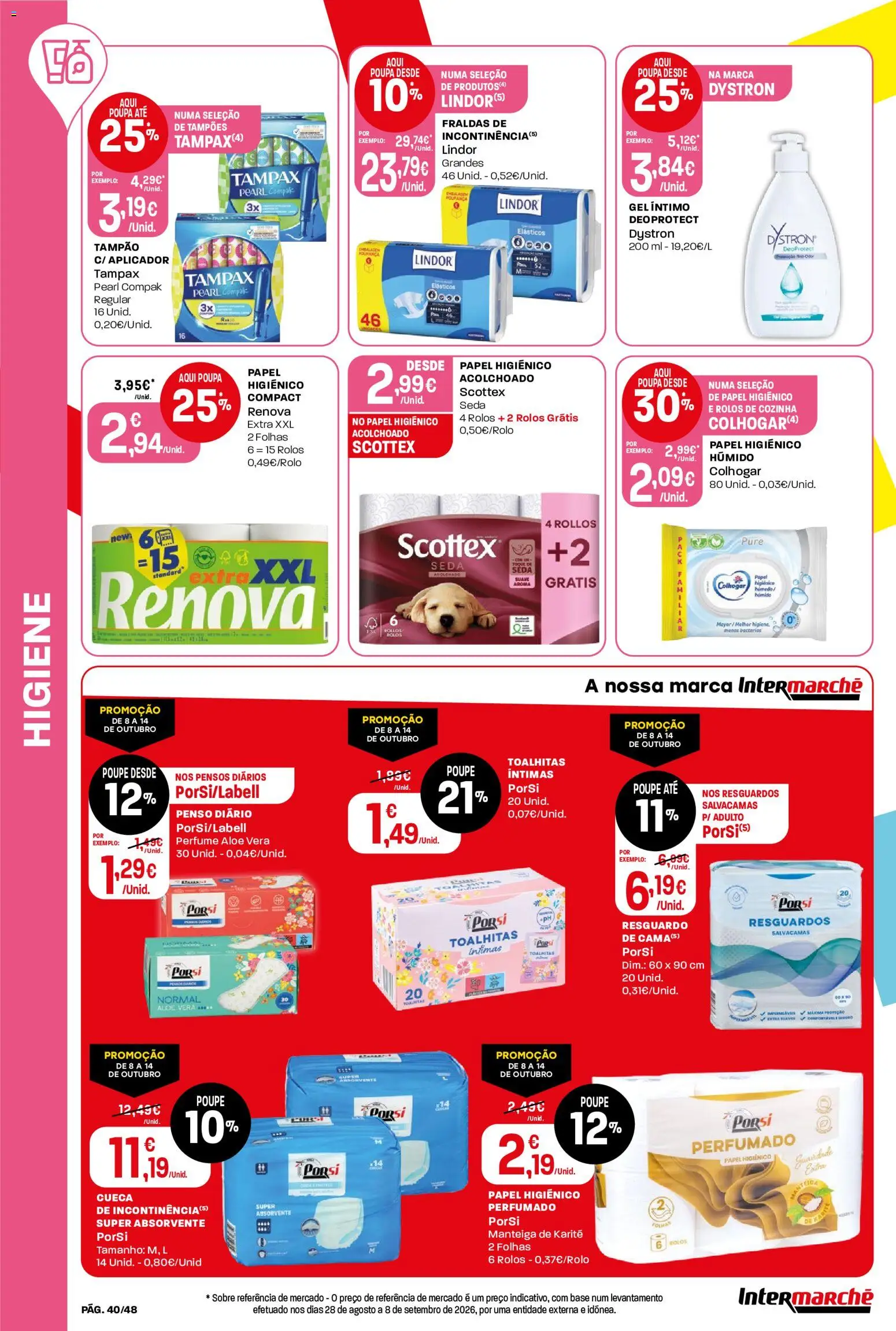 Intermarché folheto │ válido de 08/10/2026 | Página: 40 | Produtos: Fraldas, Base, Aloe Vera, Lindor