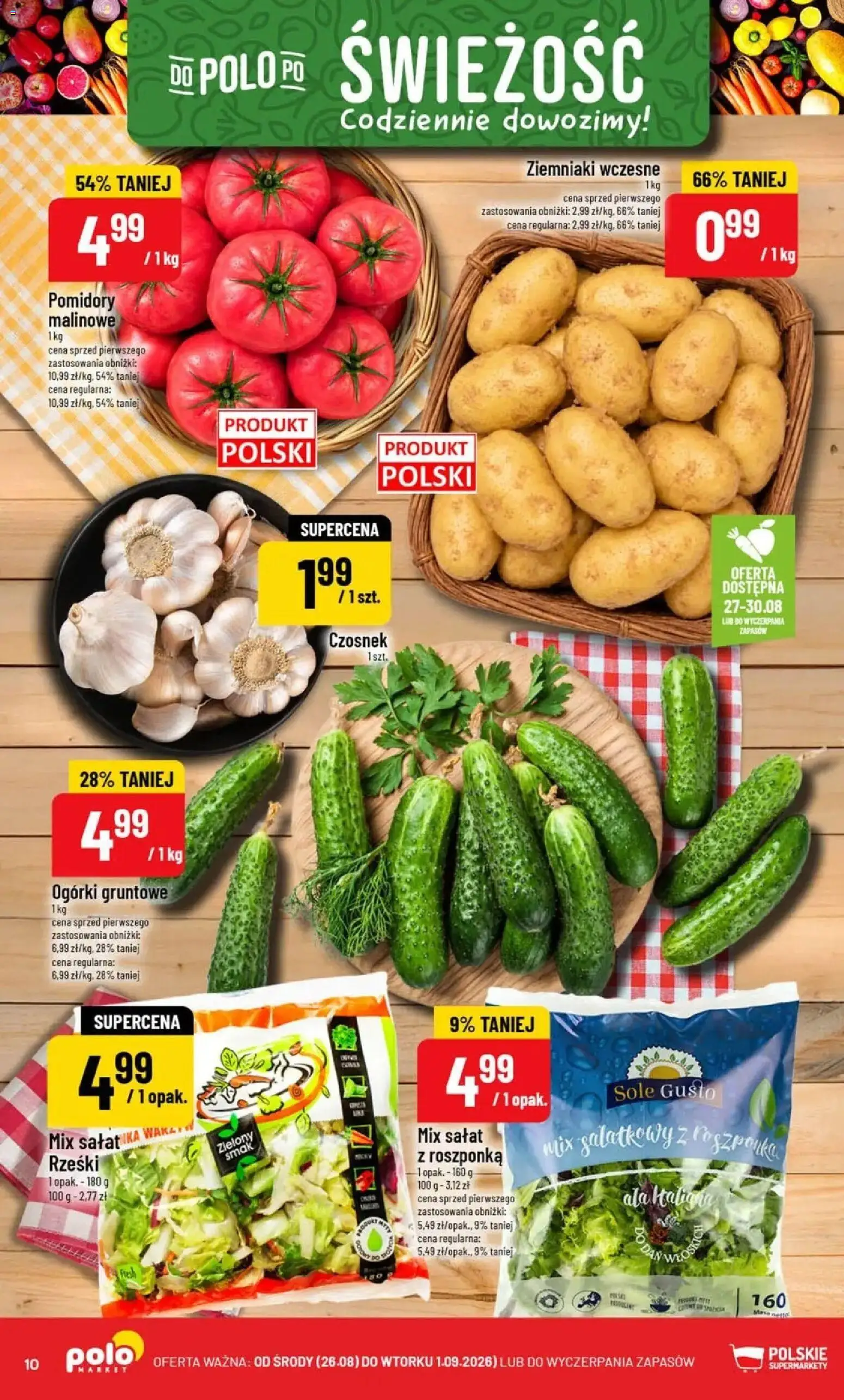 Nowa POLOmarket gazetka od jutra 26.08.2026 | Strona: 10 | Produkty: Mix sałat, Pomidory, Ogórki, Ziemniaki
