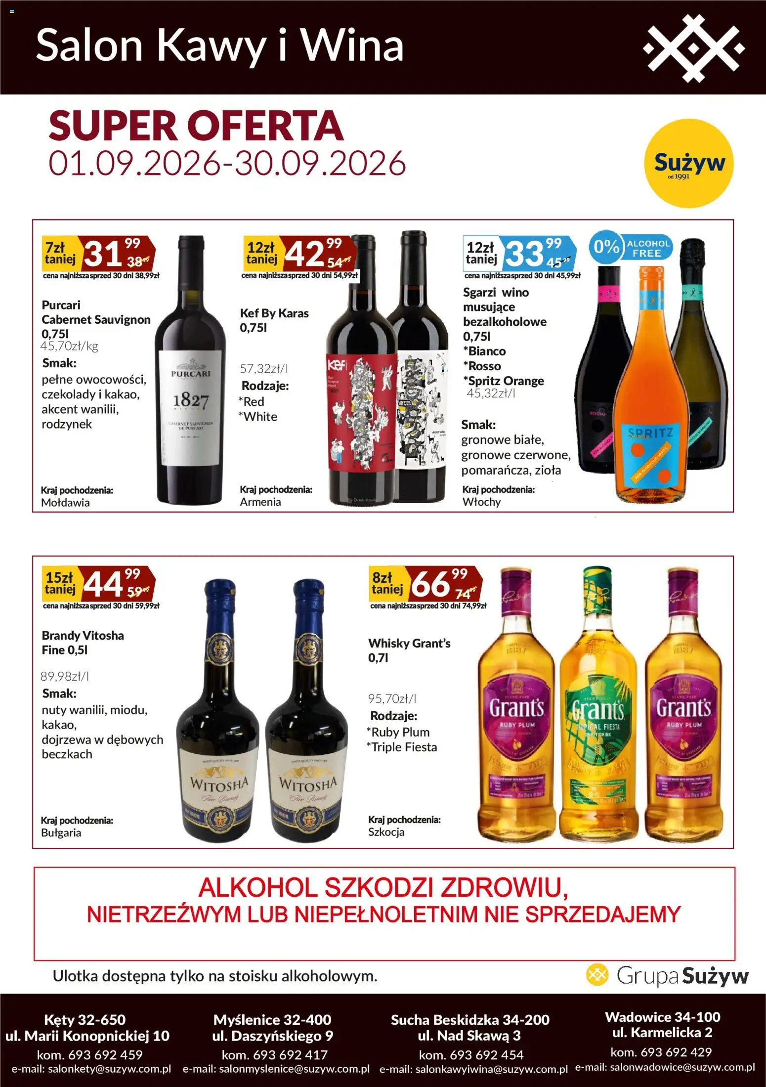 Sużyw gazetka - Salon kawy i wina od 01.09.2026 | Strona: 4 | Produkty: Czekolady, Grant's, Brandy, Wino