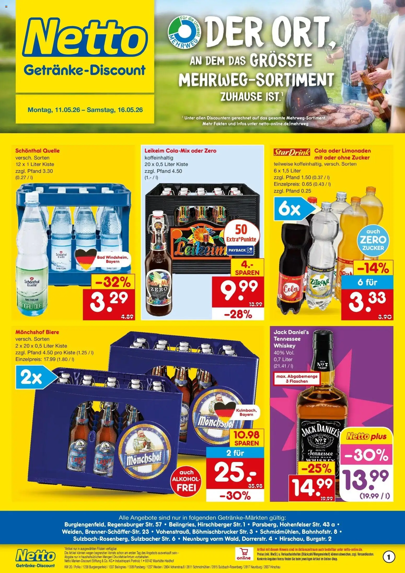 Netto Marken-Discount Prospekt Burglengenfeld	 – gültig ab 10.05.2026 | Seite: 1 | Produkte: Bad, Jack Daniel's, Zucker, Zitrone