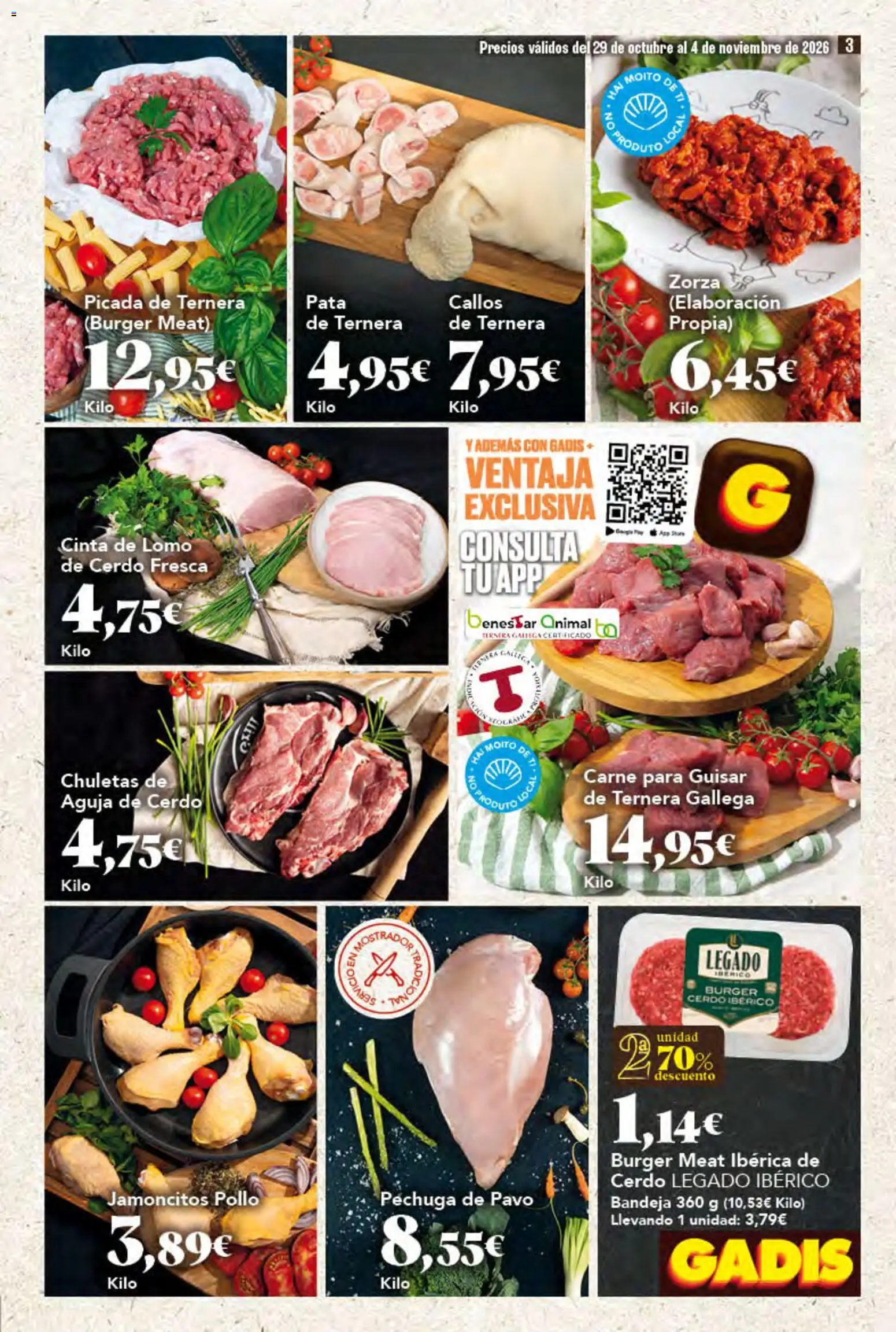 Gadis folleto │ válido desde el 29/10/2026 | Página: 3 | Productos: Lomo, Cerdo, Bandeja, Pollo
