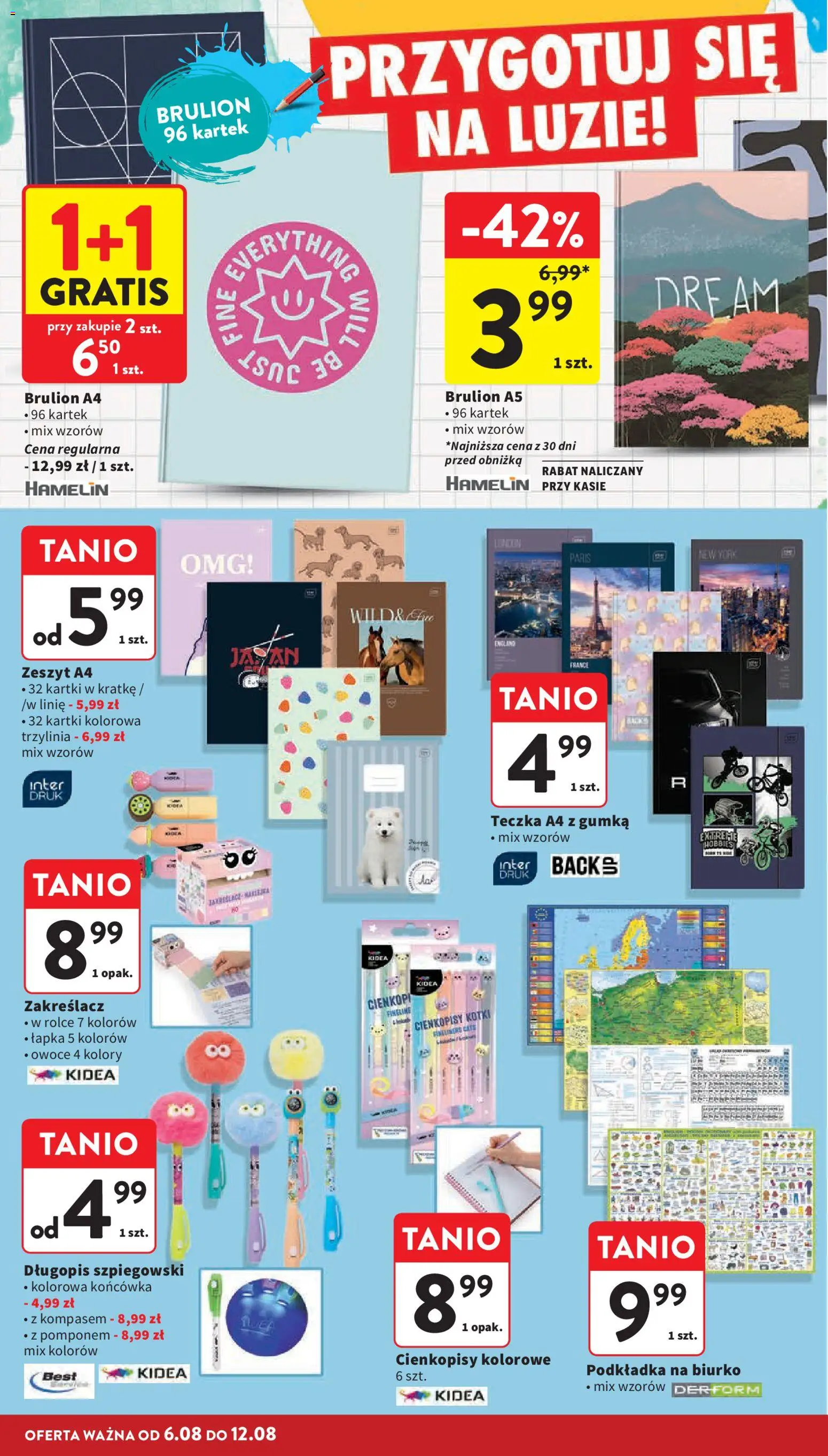 Intermarche gazetka od 06.08.2026 | Strona: 40 | Produkty: Zeszyt, Biurko, Owoce