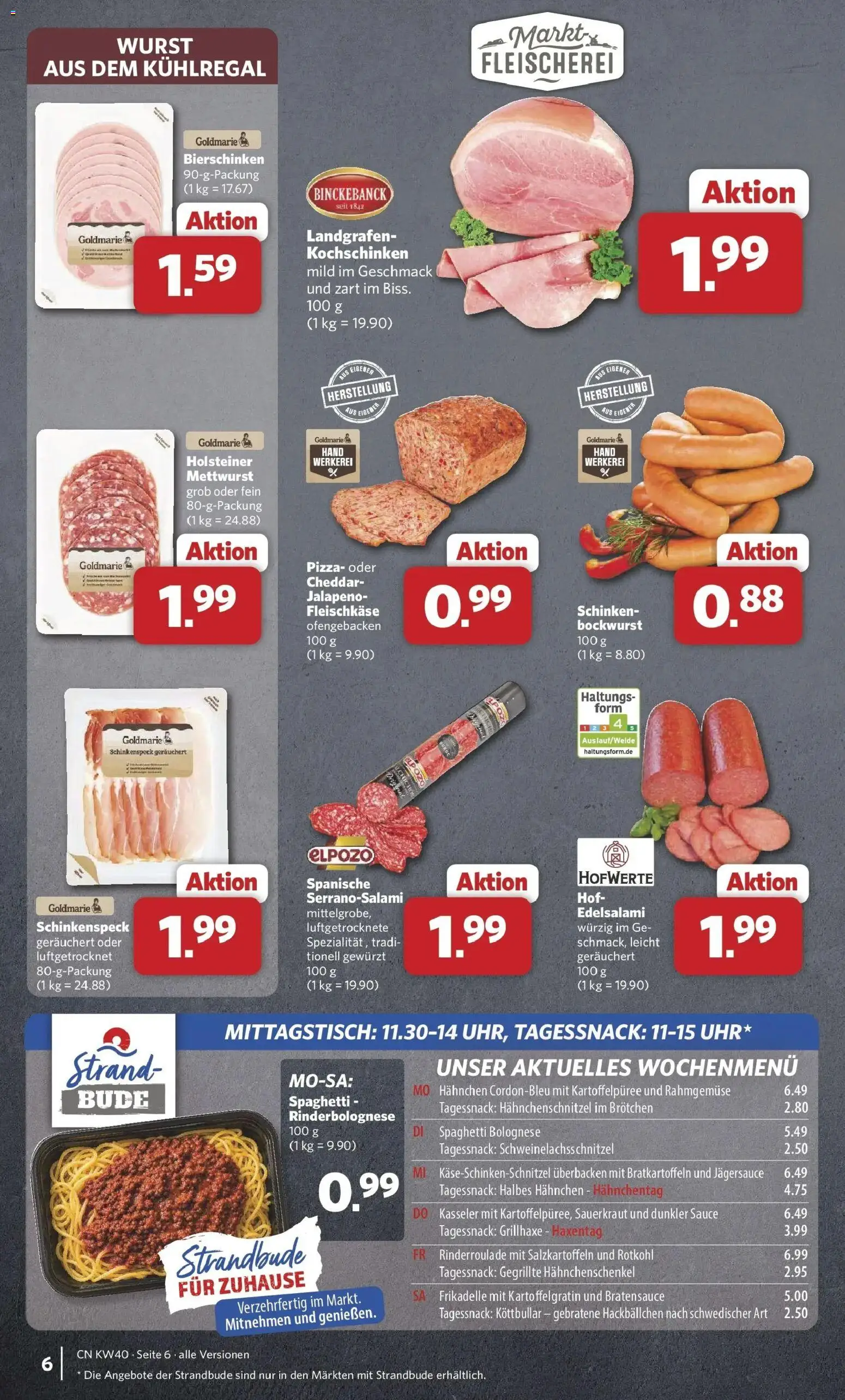 Combi Prospekt Weener (ab 28.09.2026) zum Blättern | Seite: 6 | Produkte: Bockwurst, Hahnchen, Spaghetti, Pizza