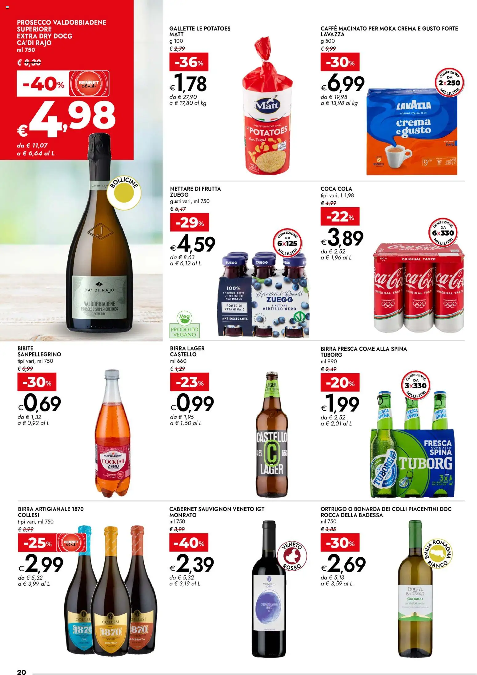 Volantino bennet del 23/07/2026 | Pagina: 20 | Prodotti: Crema, Patate, Coca Cola, Macinato