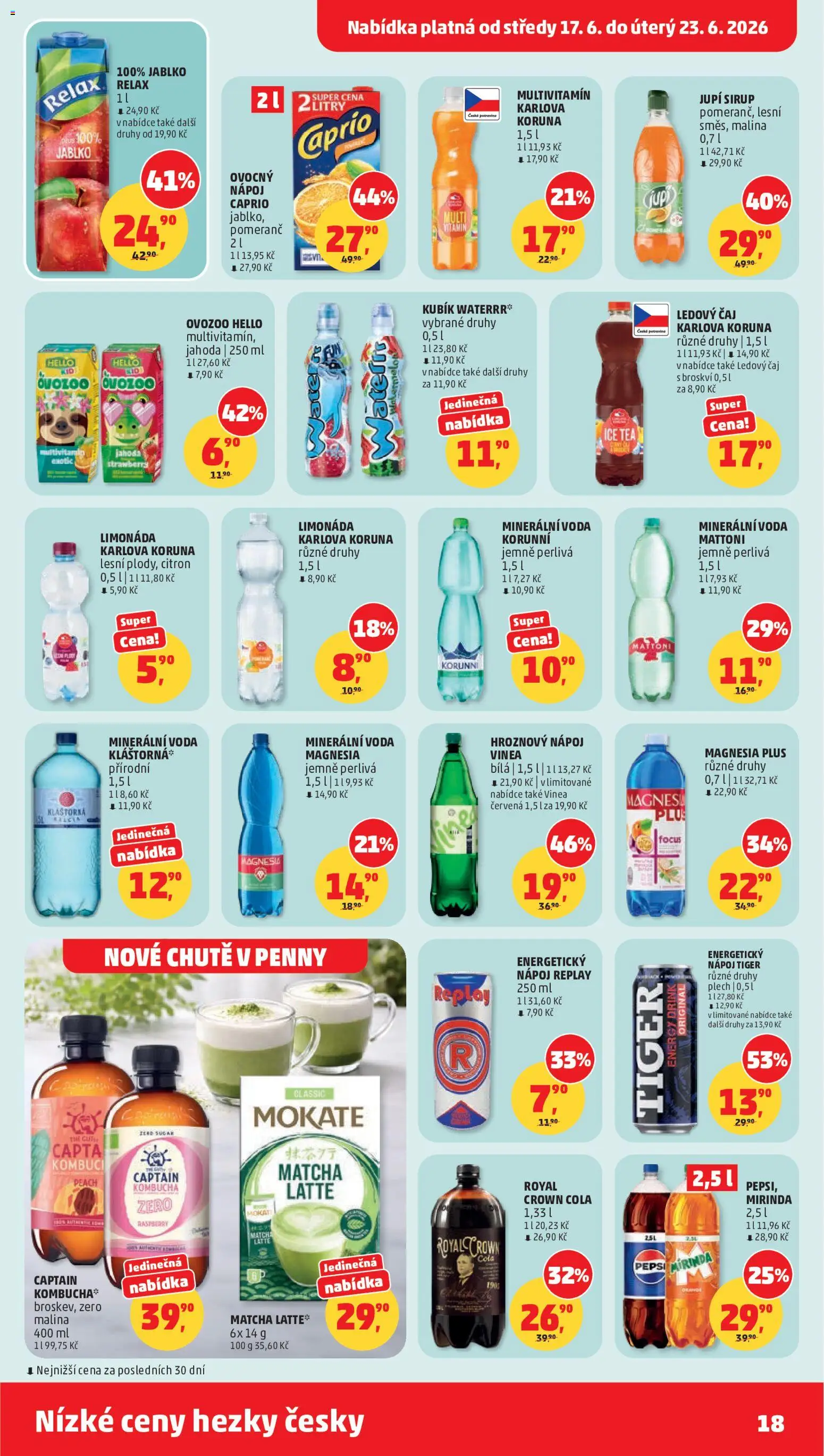 Penny Market leták od 17.06.2026 | Strana: 18 | Produkty: Voda, Energetický nápoj, Sirup, Kubík Waterrr