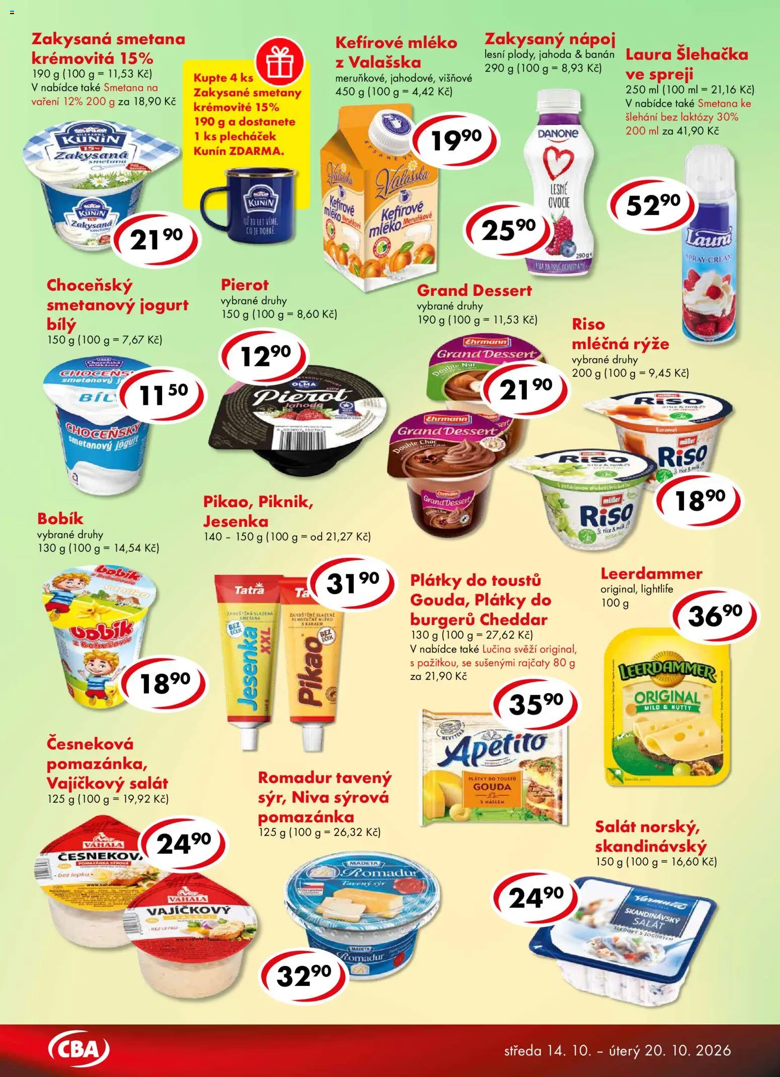 CBA leták - Premium od 14.10.2026 | Strana: 2 | Produkty: Smetanový jogurt, Smetana, Romadur, Cheddar