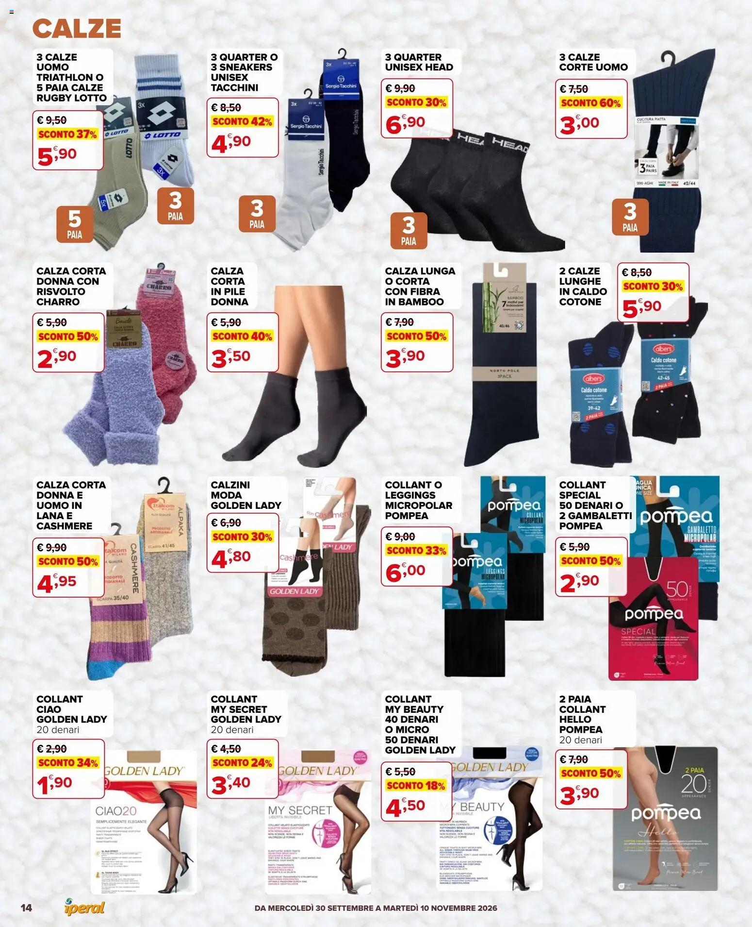 Volantino Iperal del 30/09/2026 | Pagina: 14 | Prodotti: Pile, Calzini, Leggings, Gambaletti