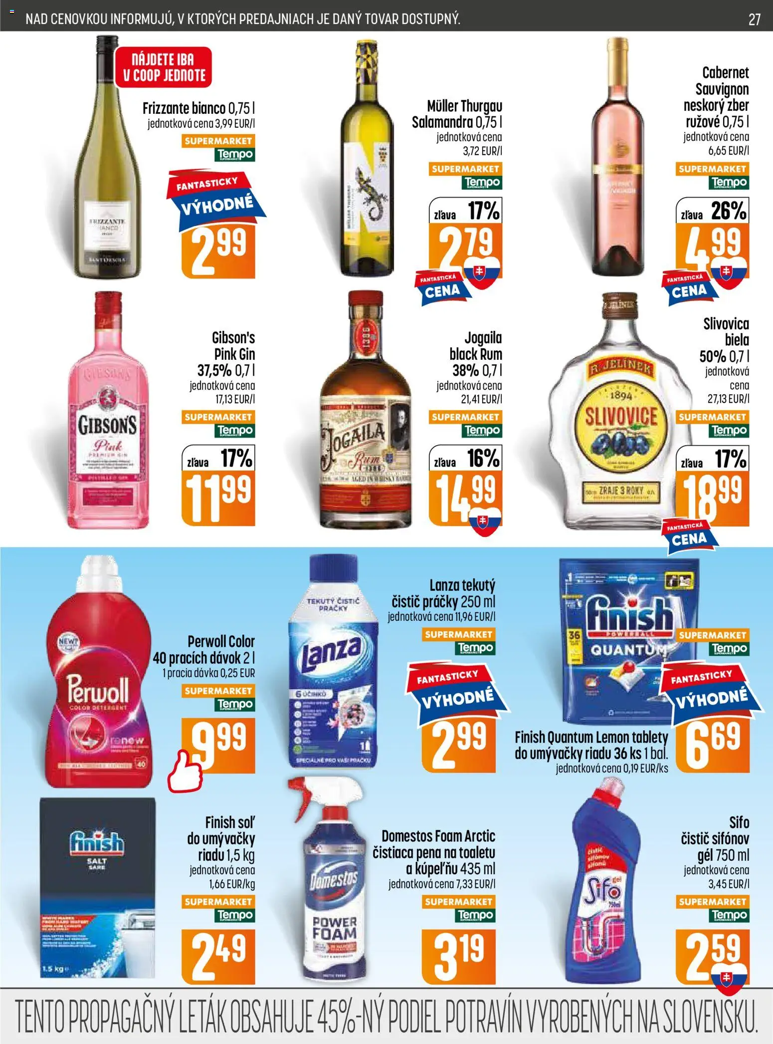 Nové COOP Jednota akcie – leták je platný od 25.06.2026 | Strana: 27 | Produkty: Práčky, Perwoll, Slivovica, Domestos
