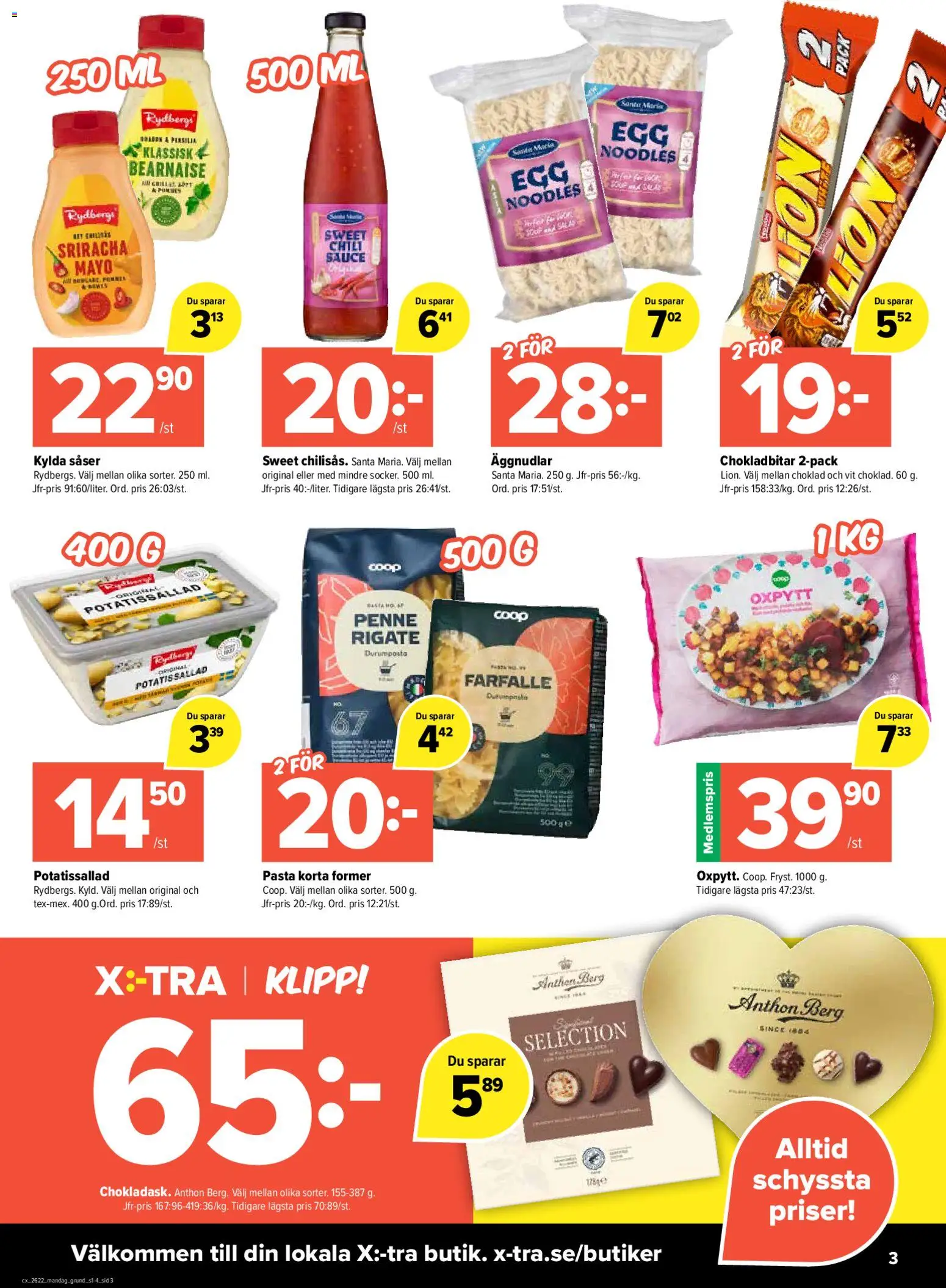 Coop X:-TRA reklamblad aktuell från 25.05.2026 | Sida: 3 | Produkter: Potatissallad, Choklad, Chili, Pasta