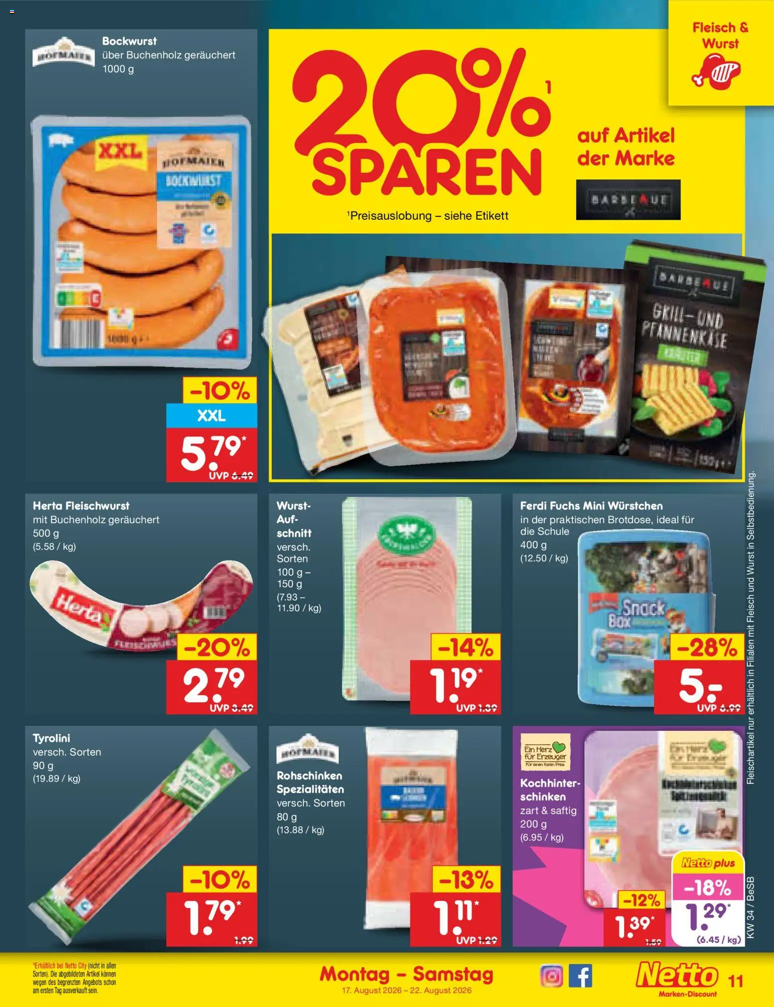 Netto Marken-Discount Prospekt – gültig ab 17.08.2026 | Seite: 13 | Produkte: Herta fleischwurst, Spezialitäten, Schinken, Fleisch