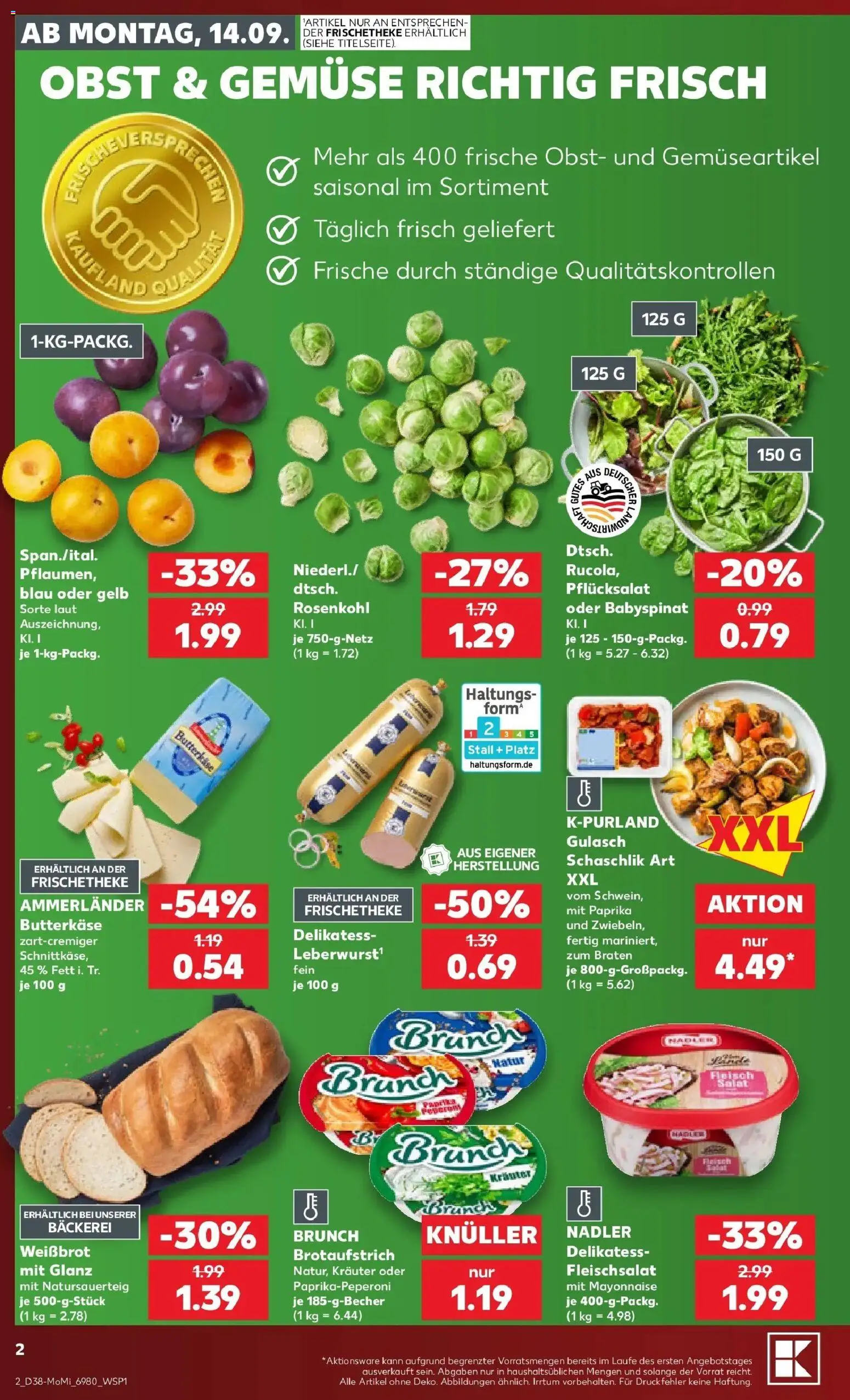 Prospekt Kaufland ab 14.09.2026 » Angebote Online zum Blättern | Seite: 2 | Produkte: Bäckerei, Obst, Mayonnaise, Salat