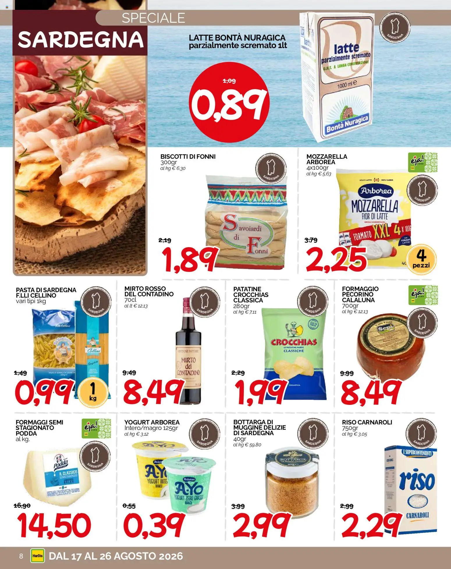Volantino HarDis del 17/08/2026 | Pagina: 8 | Prodotti: Patatine, Biscotti, Latte, Latte parzialmente scremato