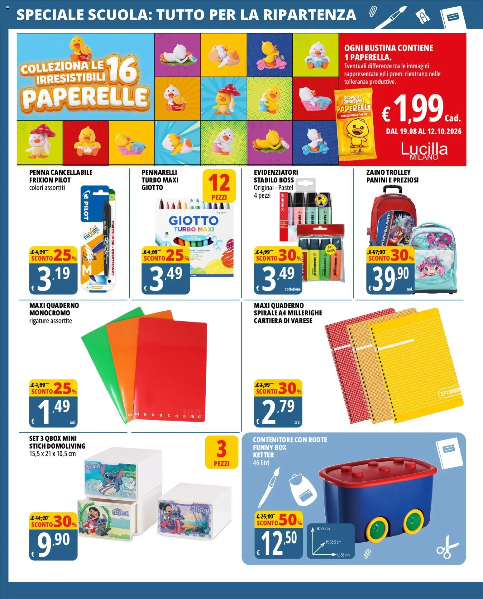 Volantino Tigros del 28/08/2026 | Pagina: 2 | Prodotti: Contenitore, Quaderno, Pennarelli, Trolley