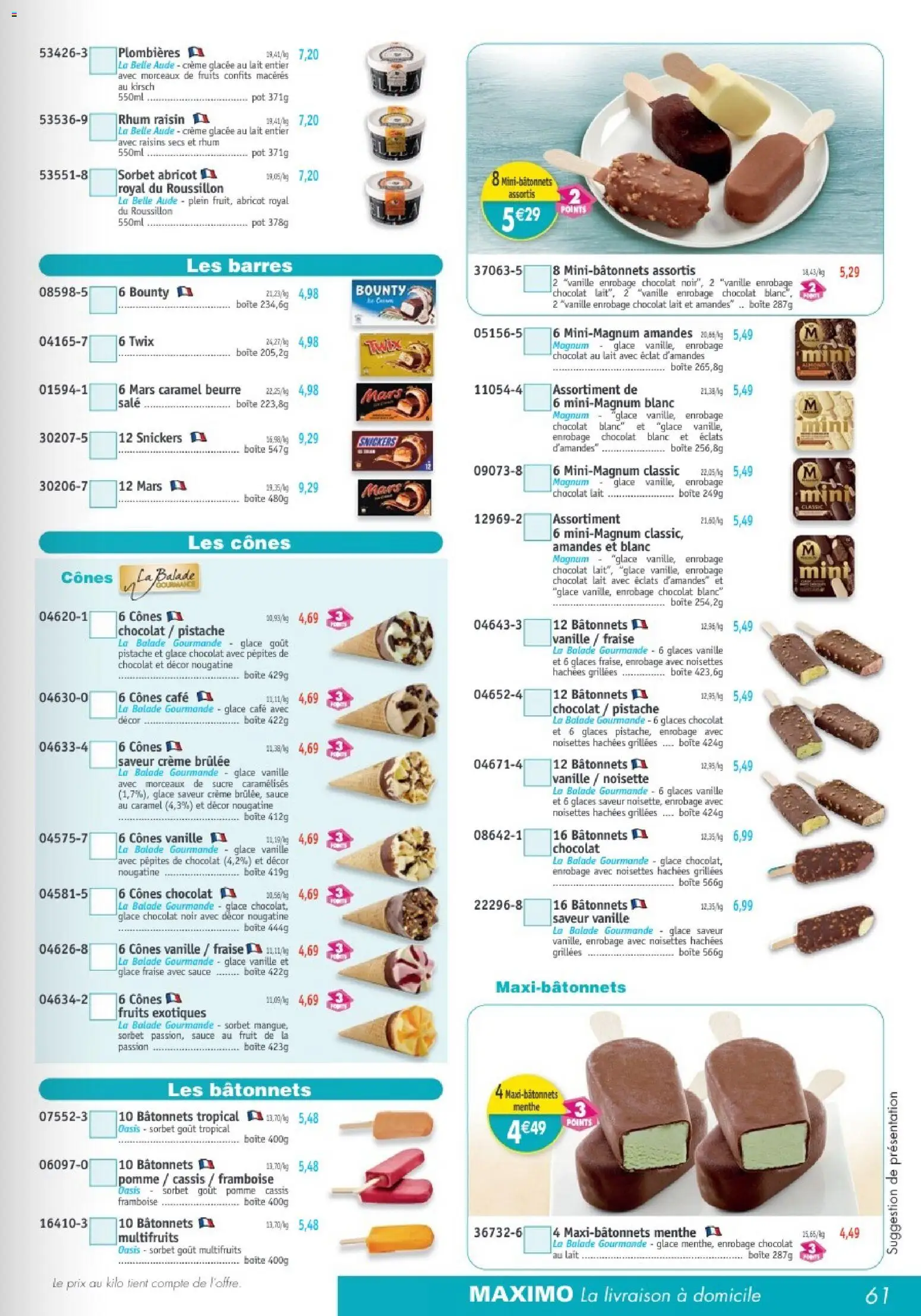 {H1} | Page: 61 | Produits: Pomme, Chocolat noir, Fruits exotiques, Twix