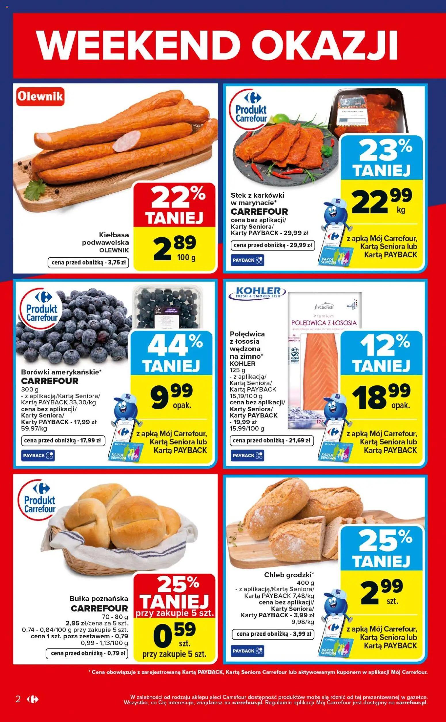 Carrefour gazetka - Weekend okazji od 07.05.2026 | Strona: 2 | Produkty: Kiełbasa, Bułka, Kiełbasa podwawelska, Bułka poznańska