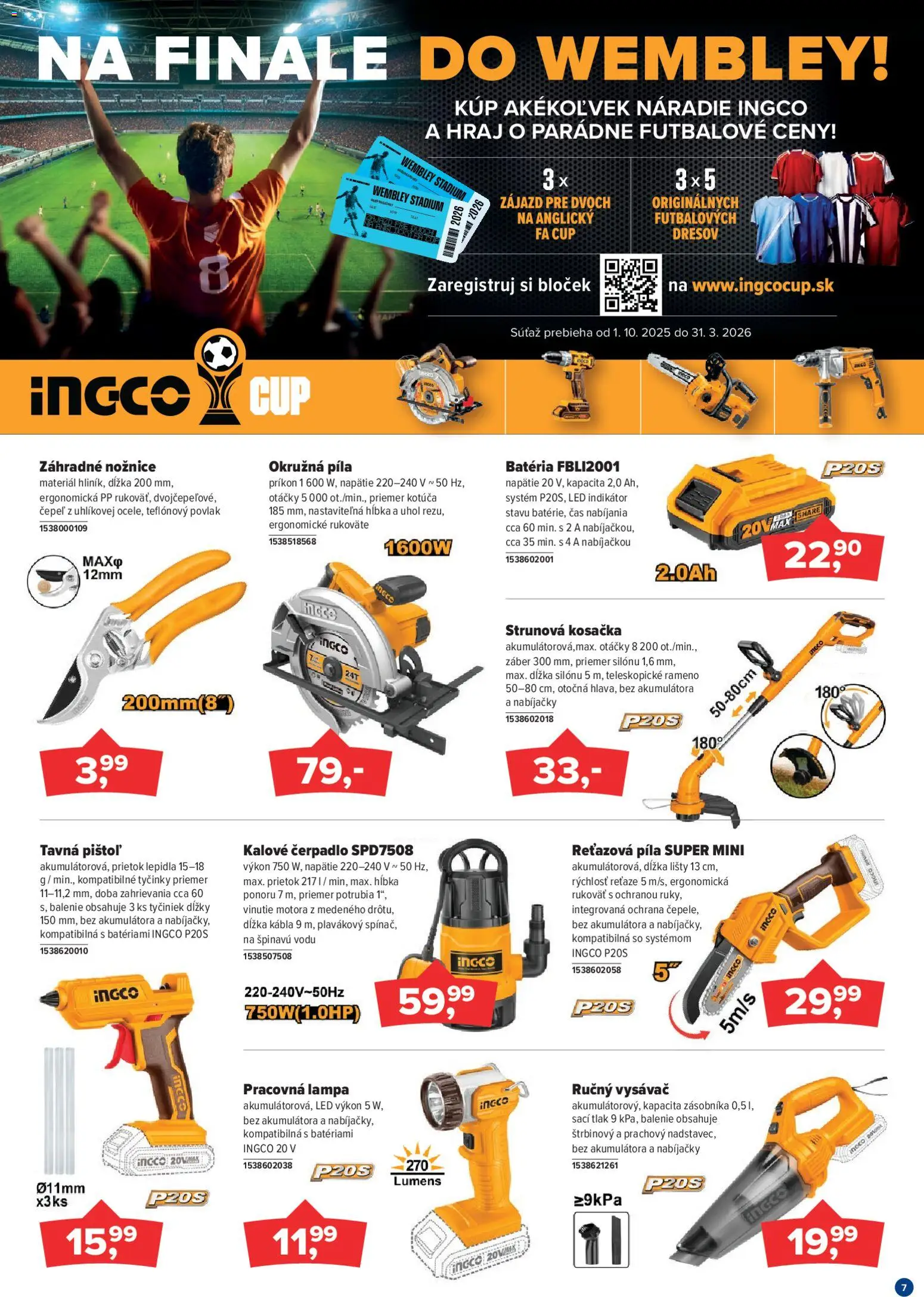 Nové Kinekus akcie – leták je platný od 01.03.2026 | Strana: 7 | Produkty: Lampa, Reťazová píla, Kosačka, Píla