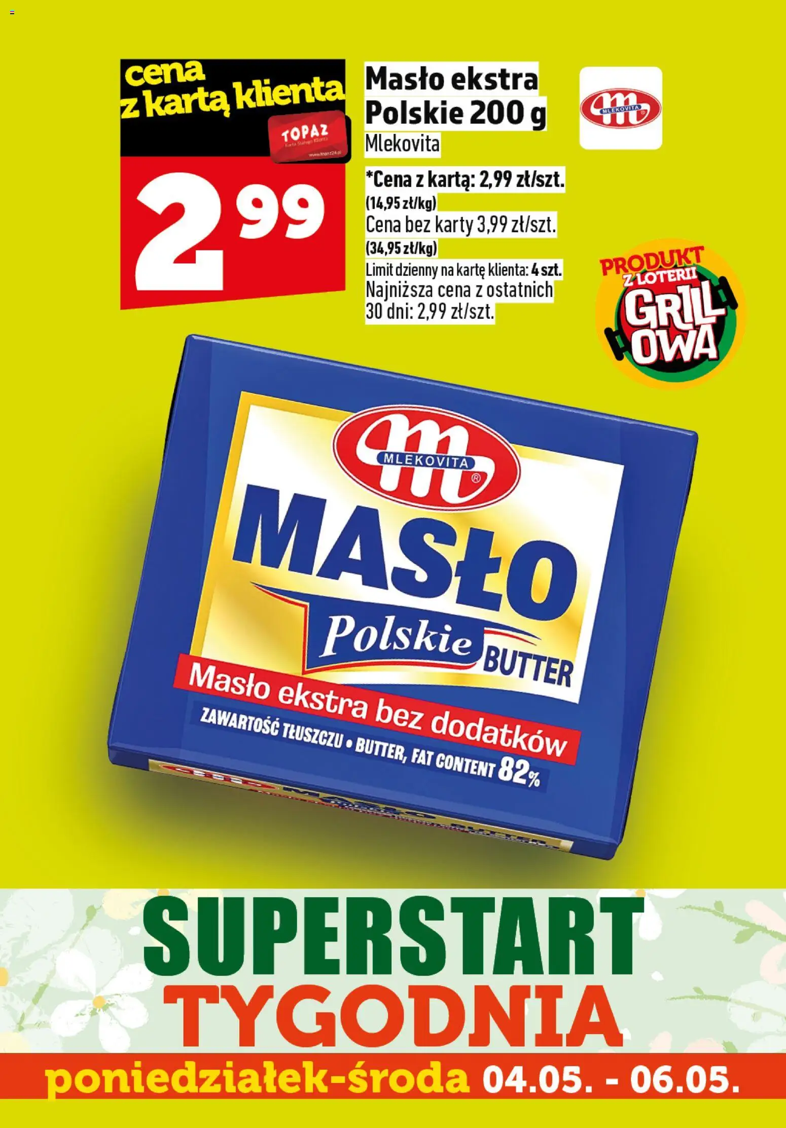 Topaz gazetka - Superstart tygodnia od 04.05.2026 | Strona: 3 | Produkty: Karta, Masło Polskie, Masło
