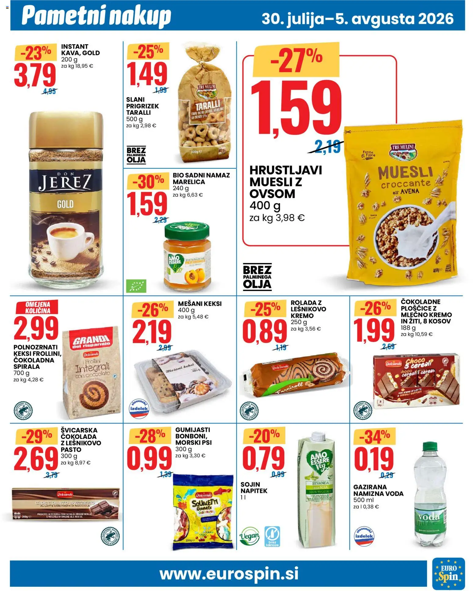 Novi Eurospin katalog ponudbe – veljaven od 30.07.2026 | Stran: 11 | Izdelki: Keksi, Muesli, Rolada, Ploščice
