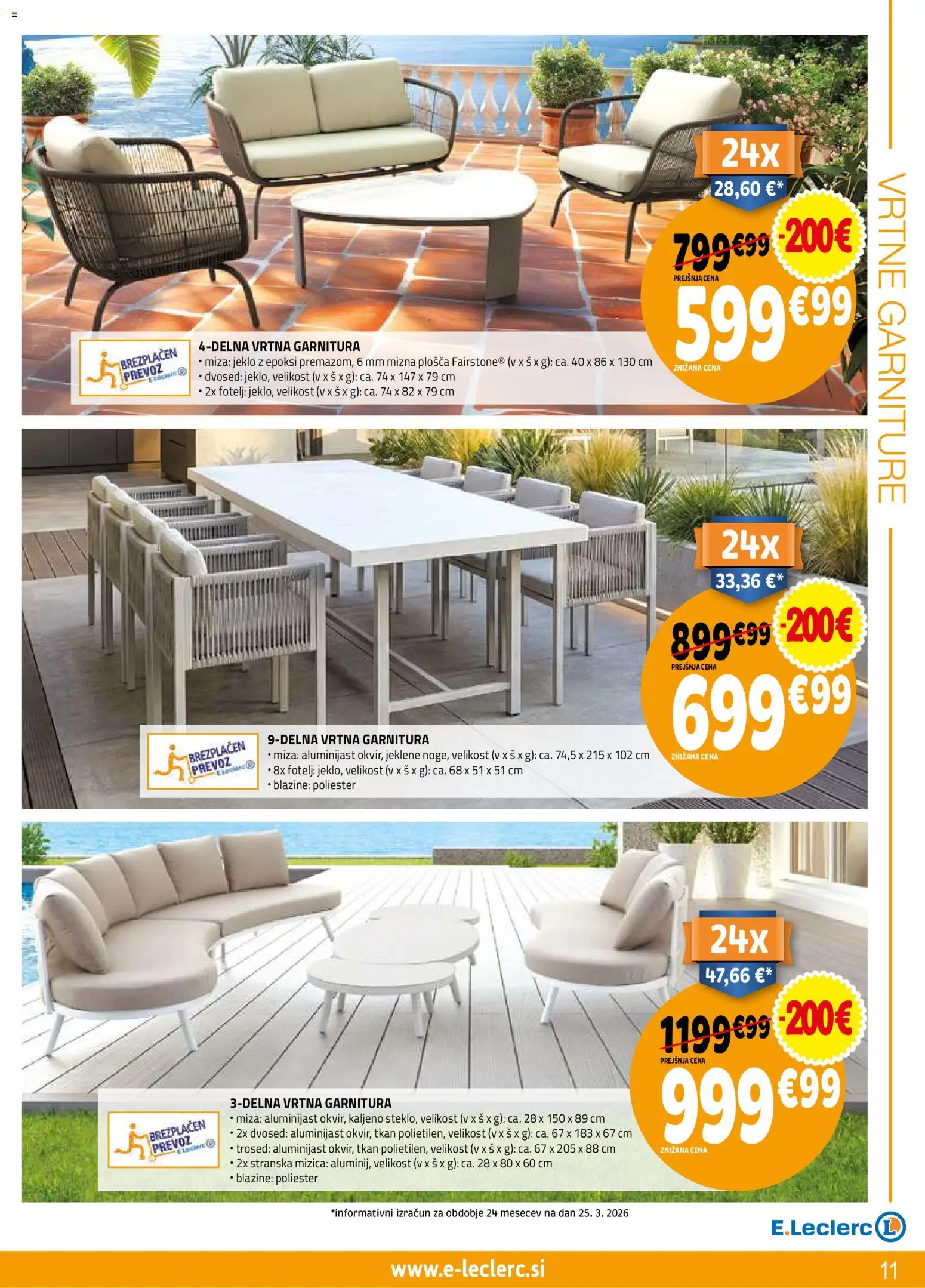 Novi E.leclerc katalog ponudbe – veljaven od 08.04.2026 | Stran: 11 | Izdelki: Vrtna garnitura, Mizica, Dvosed, Miza