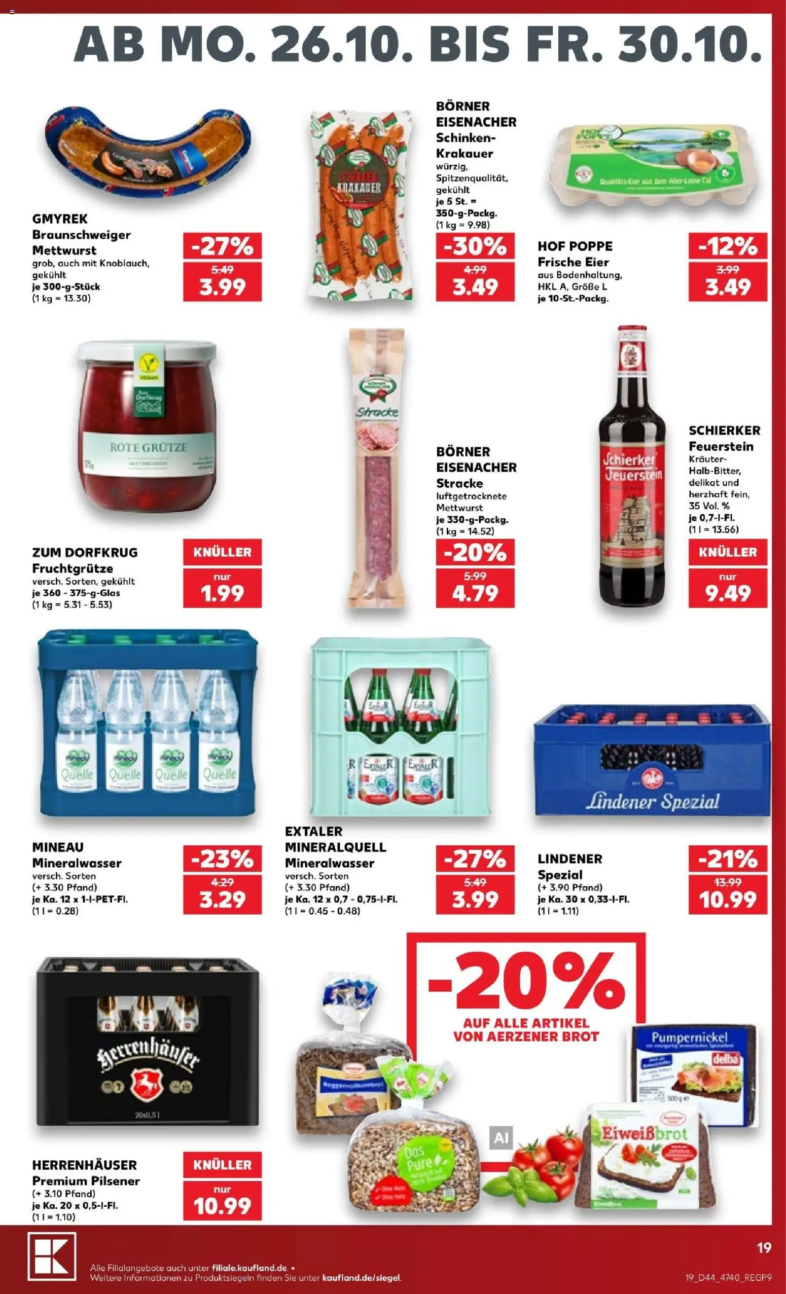 Kaufland Prospekt Hannover – gültig ab 25.10.2026 | Seite: 19 | Produkte: Eier, Mineralwasser, Brot, Schinken