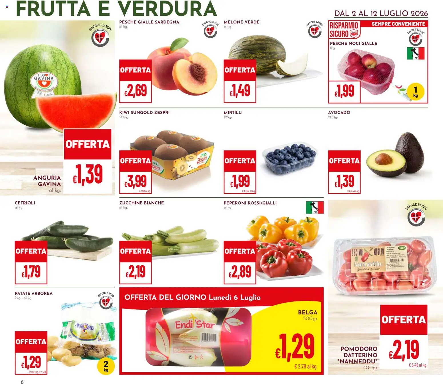 Volantino Pan del 02/07/2026 | Pagina: 8 | Prodotti: Kiwi, Cetrioli, Noci, Melone