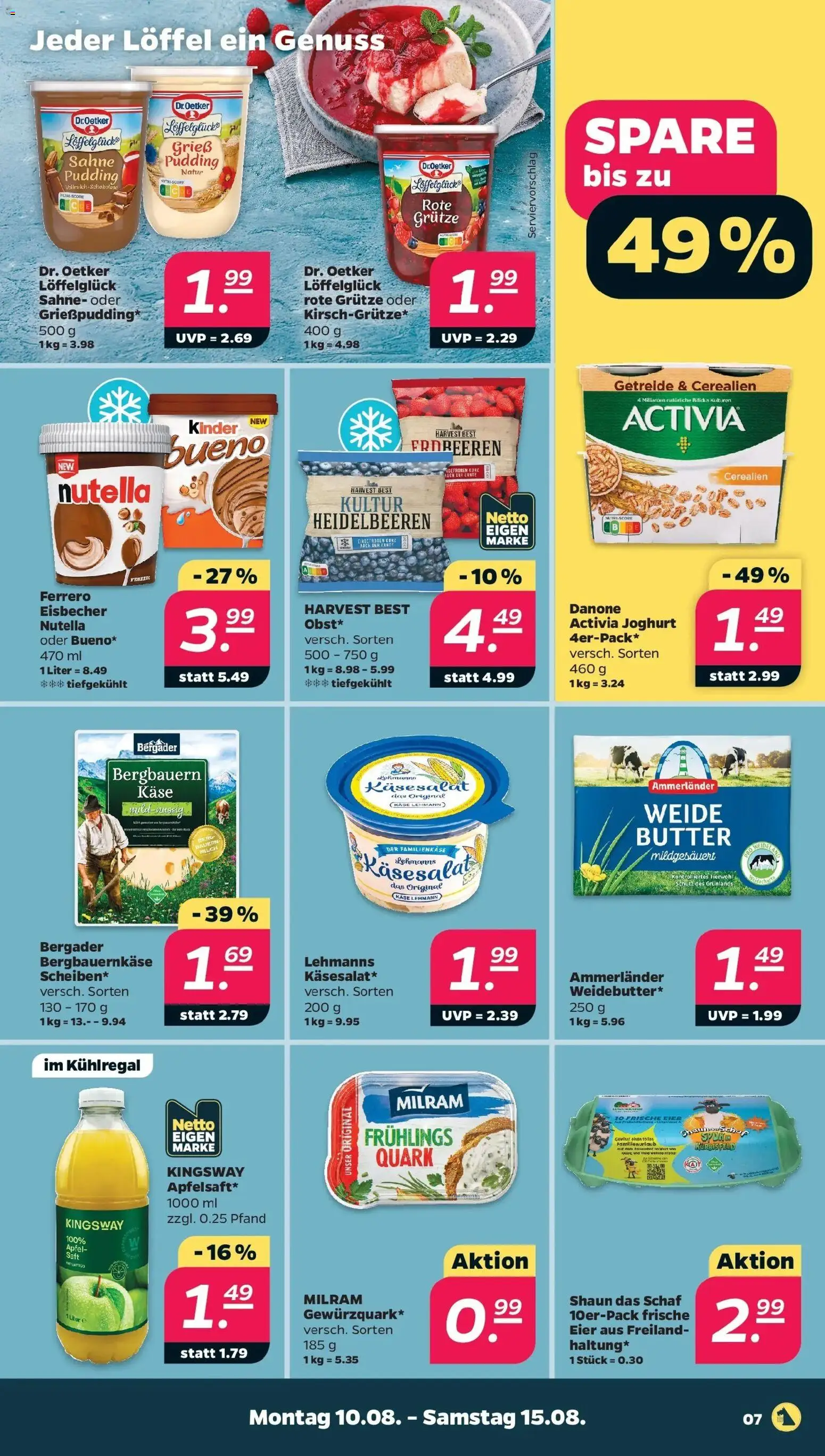 Netto - Netto APS : Wochenangebote ab 10.08.2026 → Angebote nächste Woche | Seite: 9 | Produkte: Quark, Pudding, Heidelbeeren, Getreide