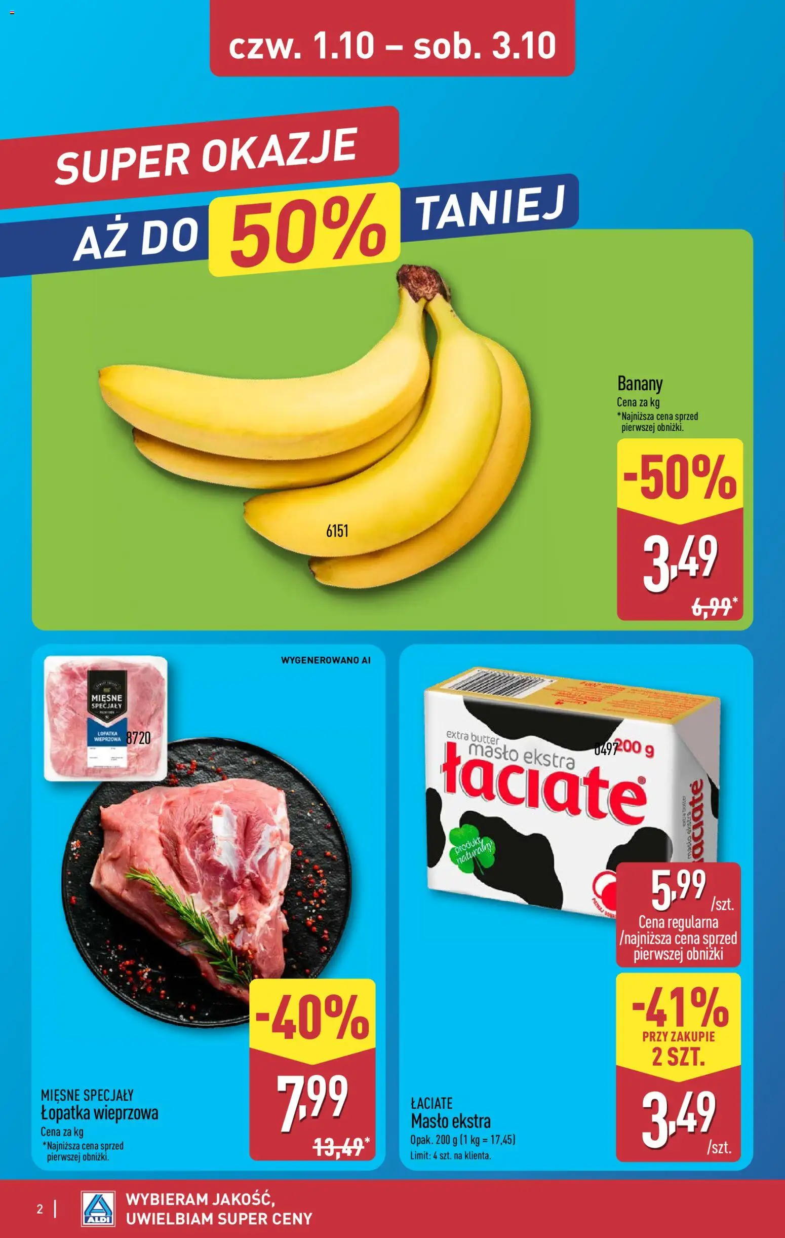 Aldi Polsko leták - Oferta weekendowa od 01.10.2026 | Strana: 2 | Produkty: Máslo, Banány, Lopatka