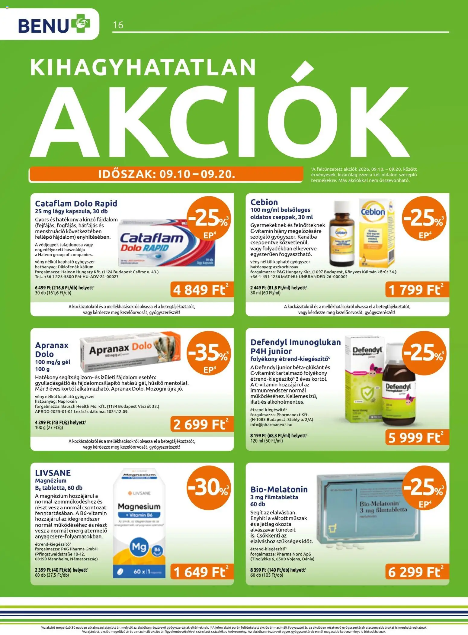 BENU Gyógyszertárak akciós ujság - amely érvényes a következő dátumtól: 2026.09.01. | Oldal: 16 | Termékek: Magnézium, Vitamin, Fellépő, Gél