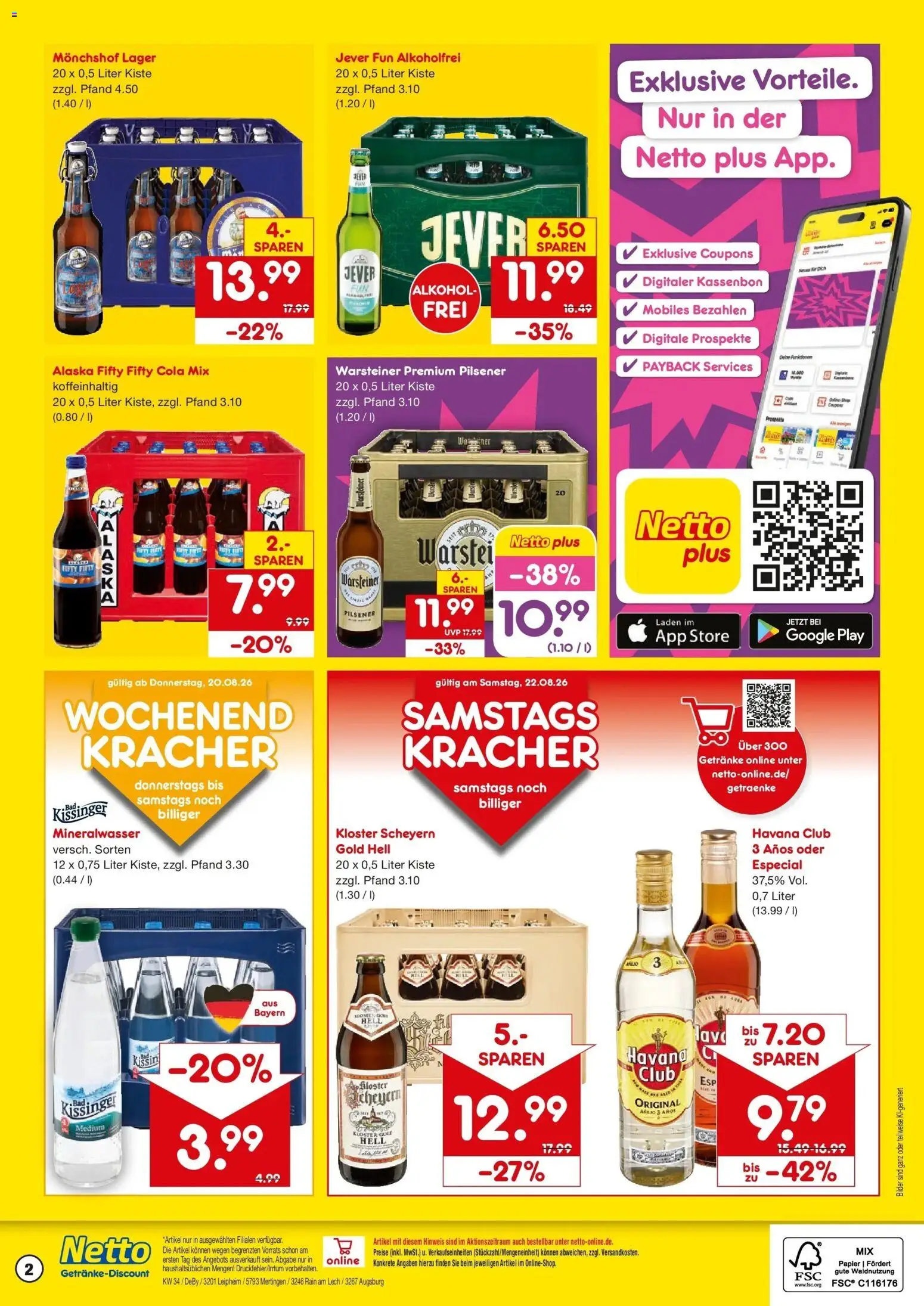 Netto Marken-Discount Prospekt Augsburg-Inningen – gültig ab 17.08.2026 | Seite: 2 | Produkte: Havana club, Mineralwasser, Warsteiner, Jever